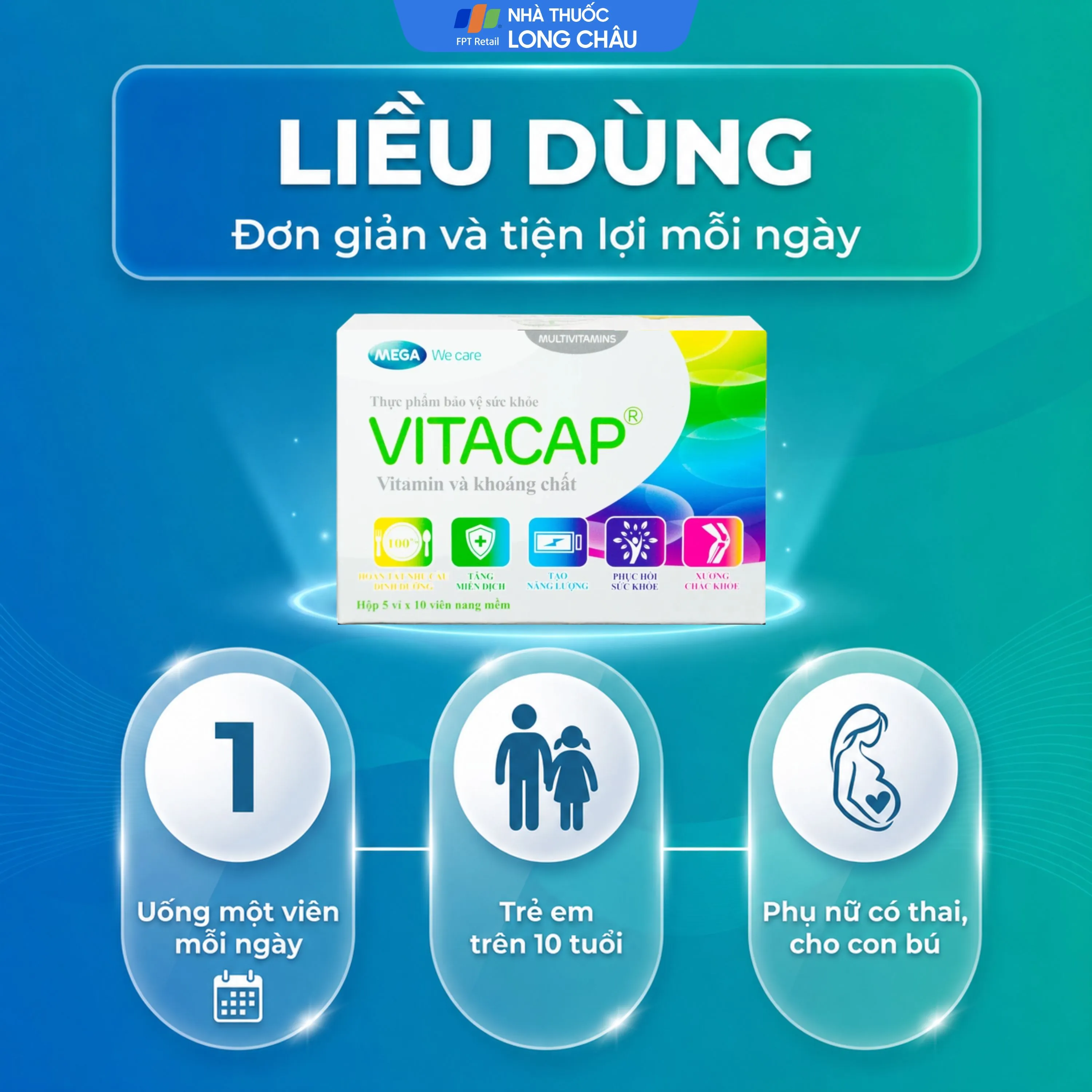 VIÊN UỐNG BỔ SUNG VITAMIN KHOÁNG CHẤT VITACAP MEGA WE CARE 5X10 5