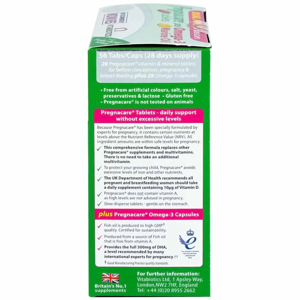 VIÊN UỐNG BỔ SUNG VITAMIN KHOÁNG CHẤT PREGNACARE PLUS OMEGA3 VITABIOTICS 56V 12