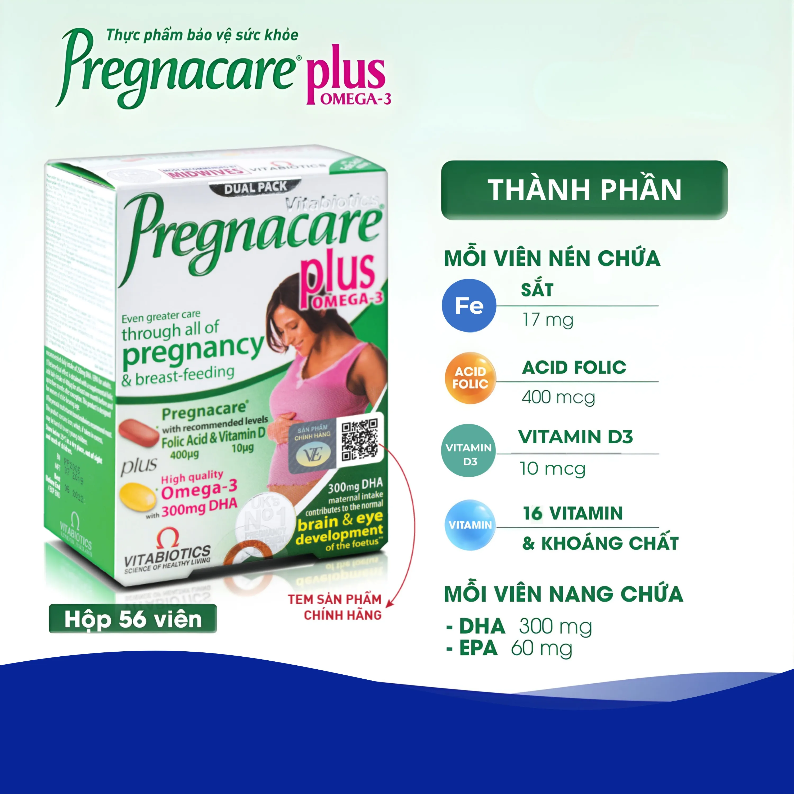 VIÊN UỐNG BỔ SUNG VITAMIN KHOÁNG CHẤT PREGNACARE PLUS OMEGA3 VITABIOTICS 56V 4