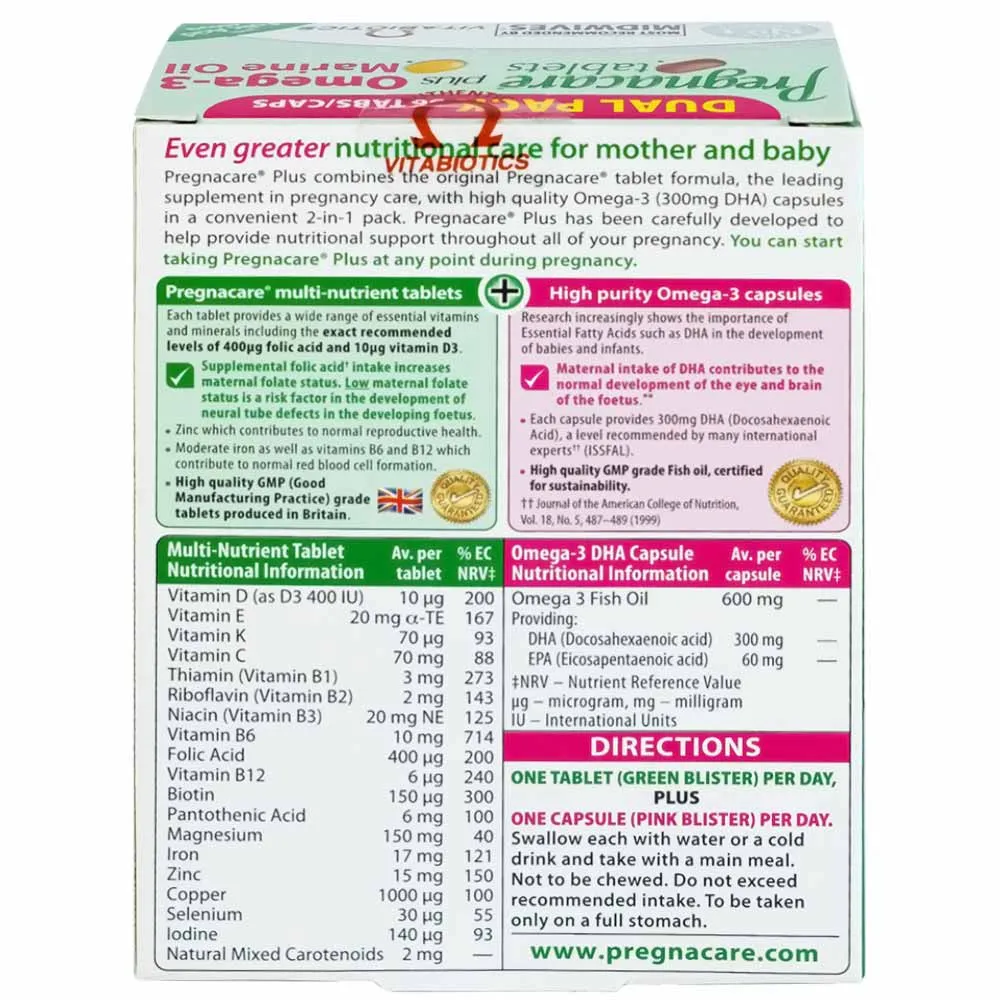 VIÊN UỐNG BỔ SUNG VITAMIN KHOÁNG CHẤT PREGNACARE PLUS OMEGA3 VITABIOTICS 56V 10