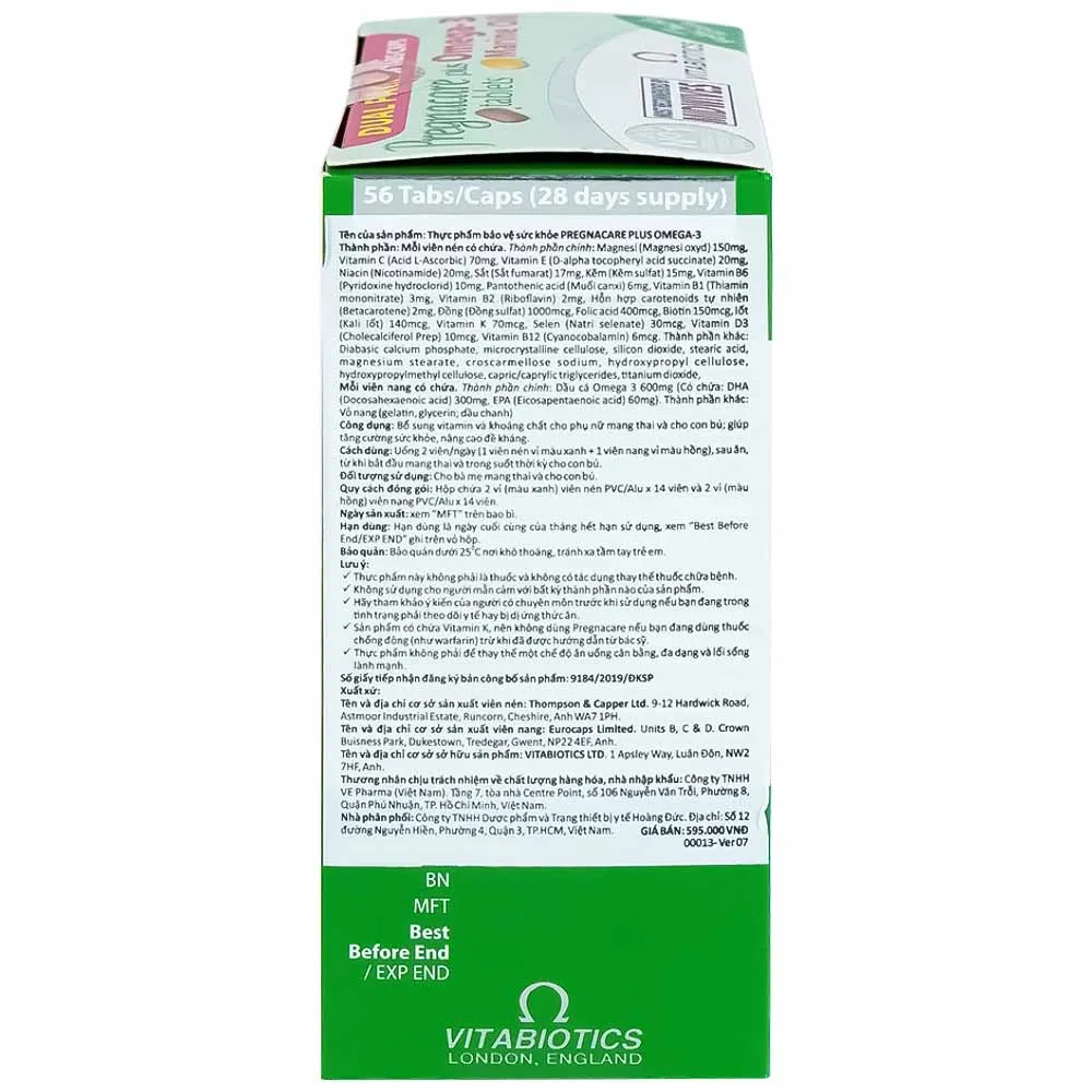 VIÊN UỐNG BỔ SUNG VITAMIN KHOÁNG CHẤT PREGNACARE PLUS OMEGA3 VITABIOTICS 56V 11