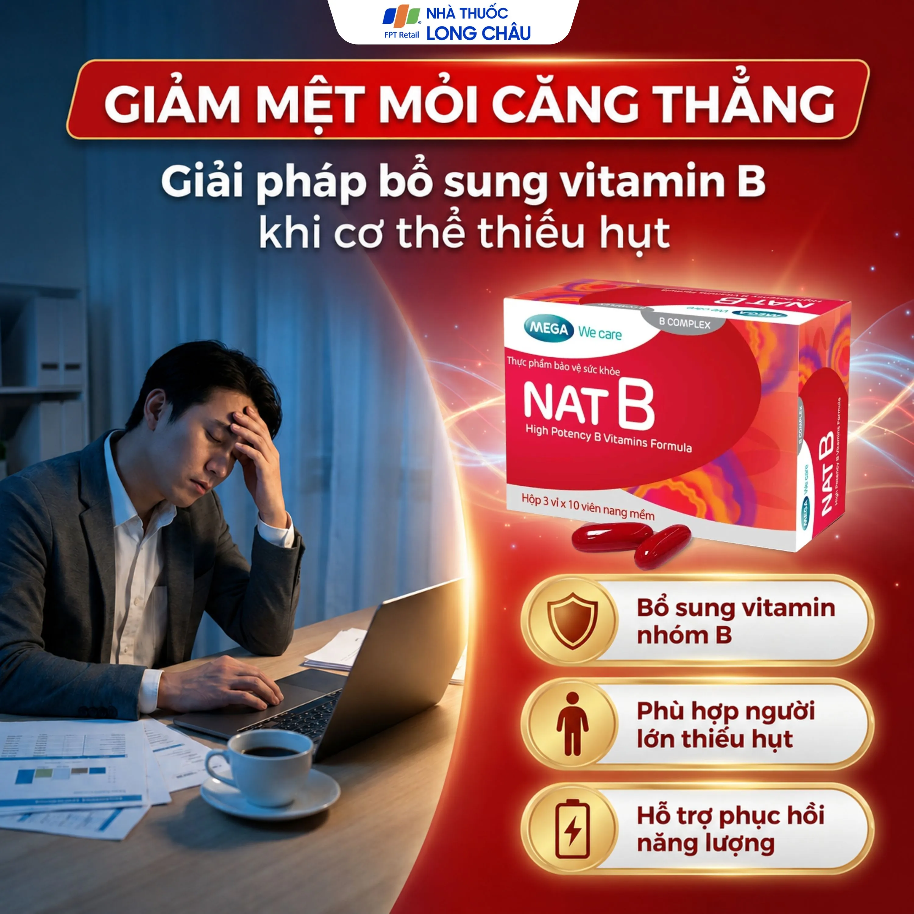 VIÊN UỐNG BỔ SUNG VITAMIN NHÓM B NAT B MEGA 3X10 3