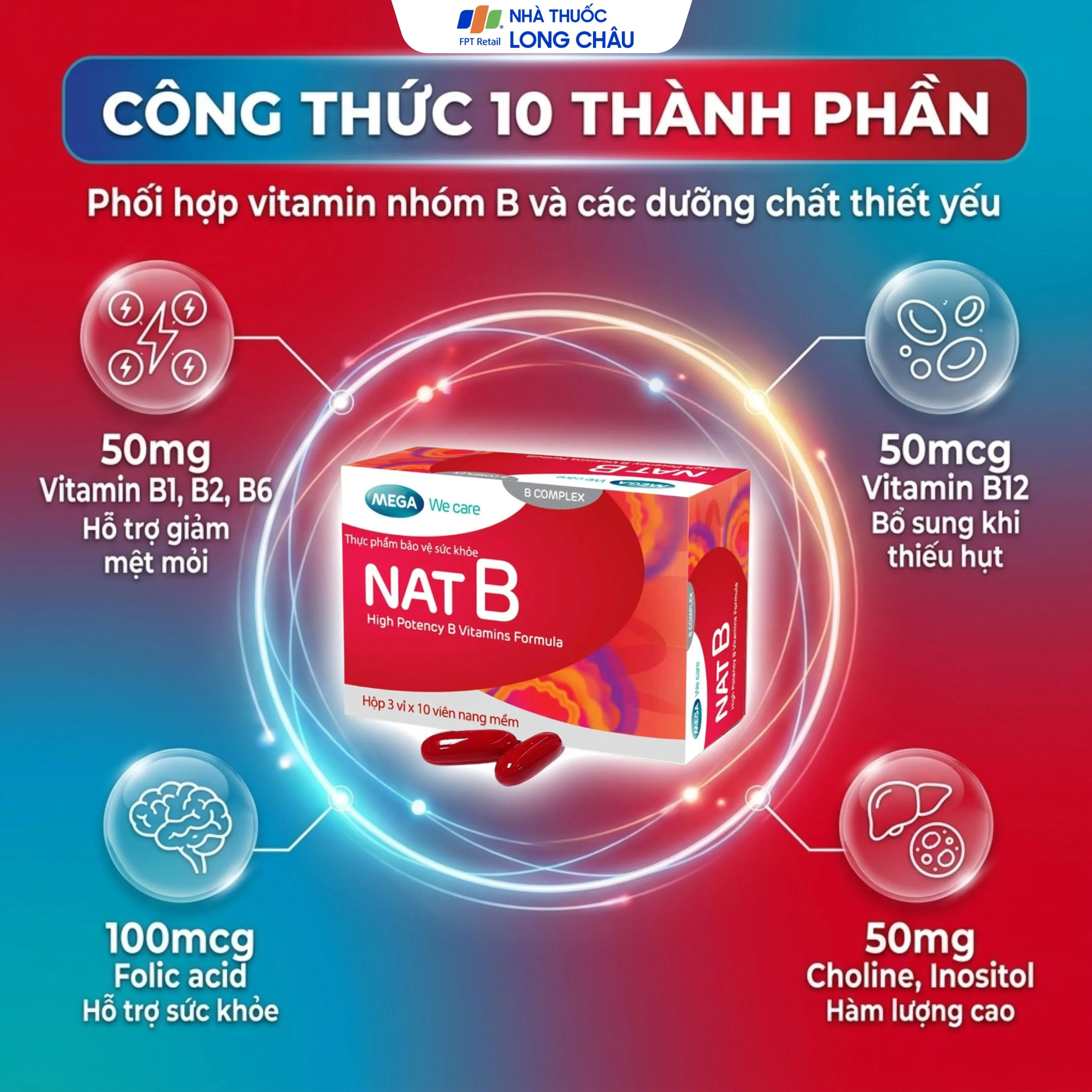 VIÊN UỐNG BỔ SUNG VITAMIN NHÓM B NAT B MEGA 3X10 4