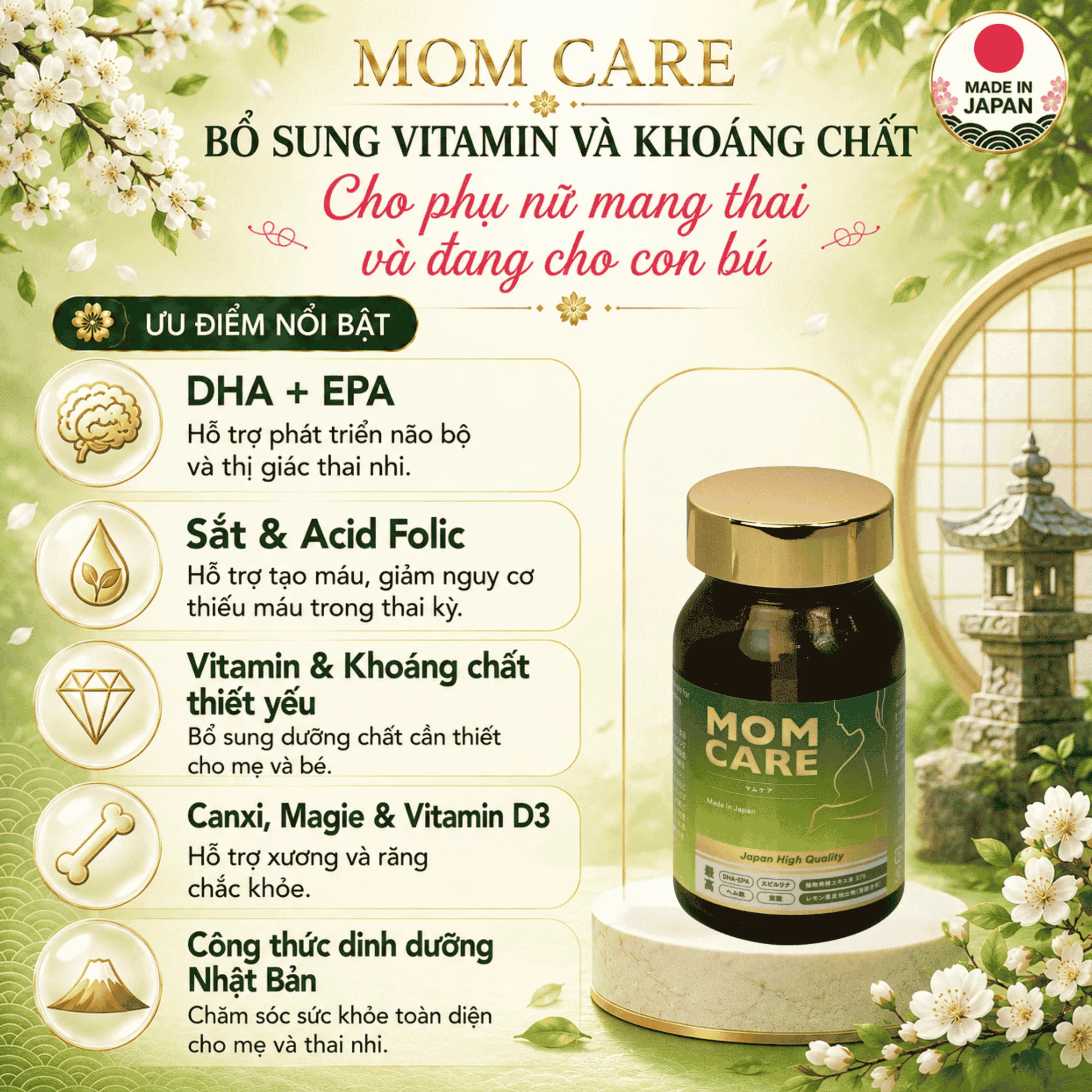 VIÊN UỐNG BỔ SUNG VITAMIN VÀ KHOÁNG CHẤT, GIÚP TĂNG CƯỜNG SỨC ĐỀ KHÁNG CHO PHỤ NỮ MANG THAI VÀ SAU SINH MOM CARE KENKO 60V 2