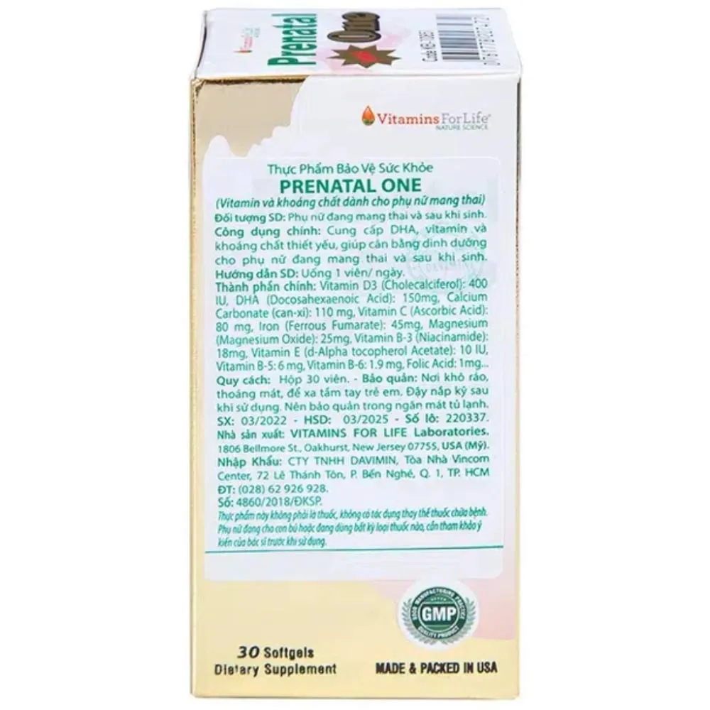VIÊN UỐNG BỔ SUNG VITAMIN VÀ KHOÁNG CHẤT CHO PHỤ NỮ MANG THAI VÀ SAU KHI SINH PRENATAL ONE 30V 11