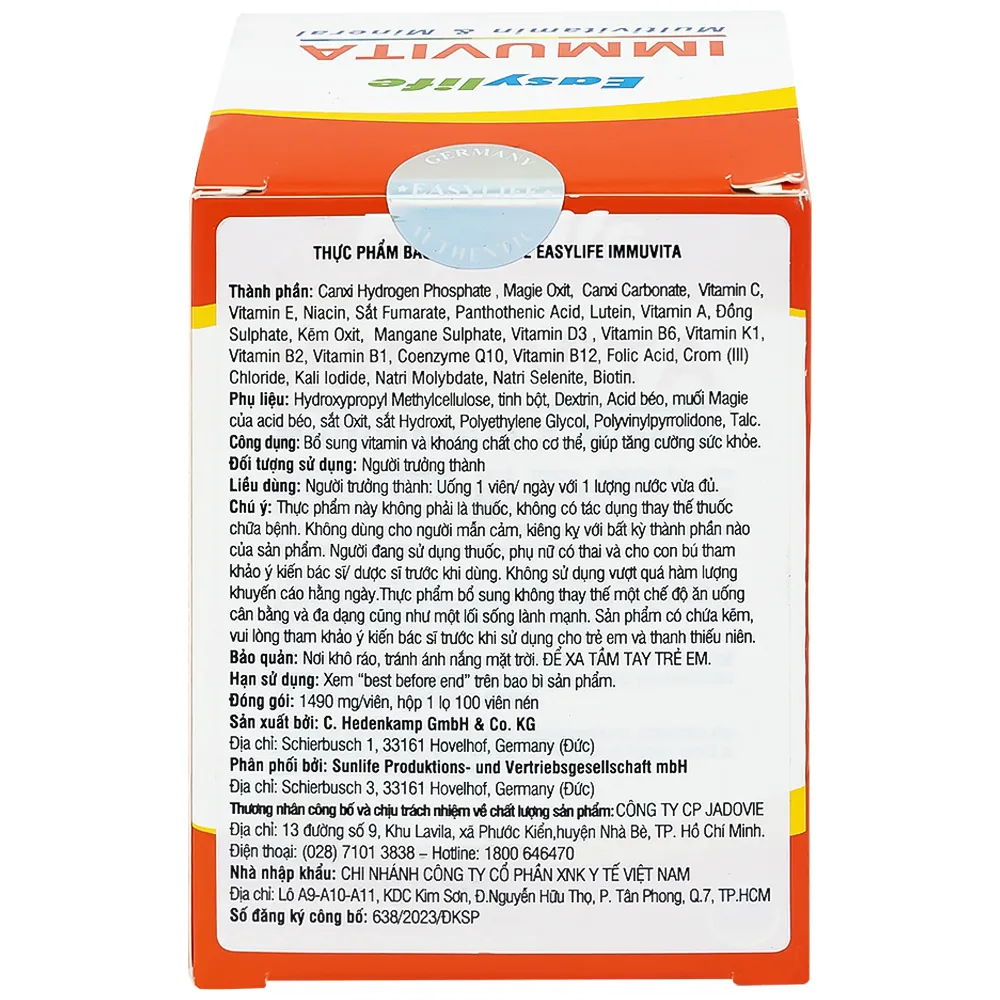 VIÊN UỐNG BỔ SUNG VITAMIN VÀ KHOÁNG CHẤT EASYLIFE IMMUVITA 100V 5