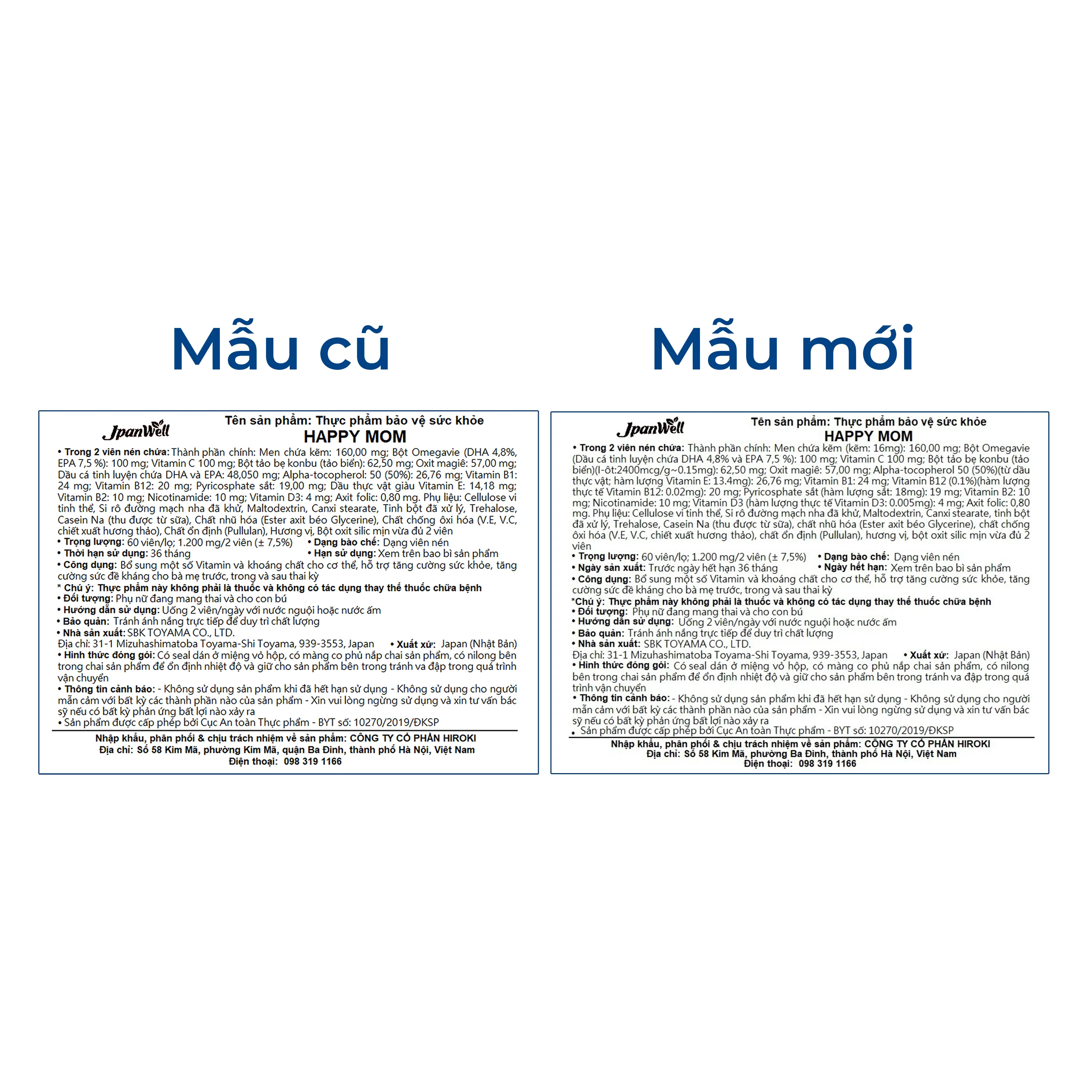 VIÊN UỐNG BỔ SUNG VITAMIN VÀ KHOÁNG CHẤT CHO BÀ MẸ TRƯỚC,TRONG VÀ SAU THAI KỲ HAPPY MOM JPANWELL 60V 2