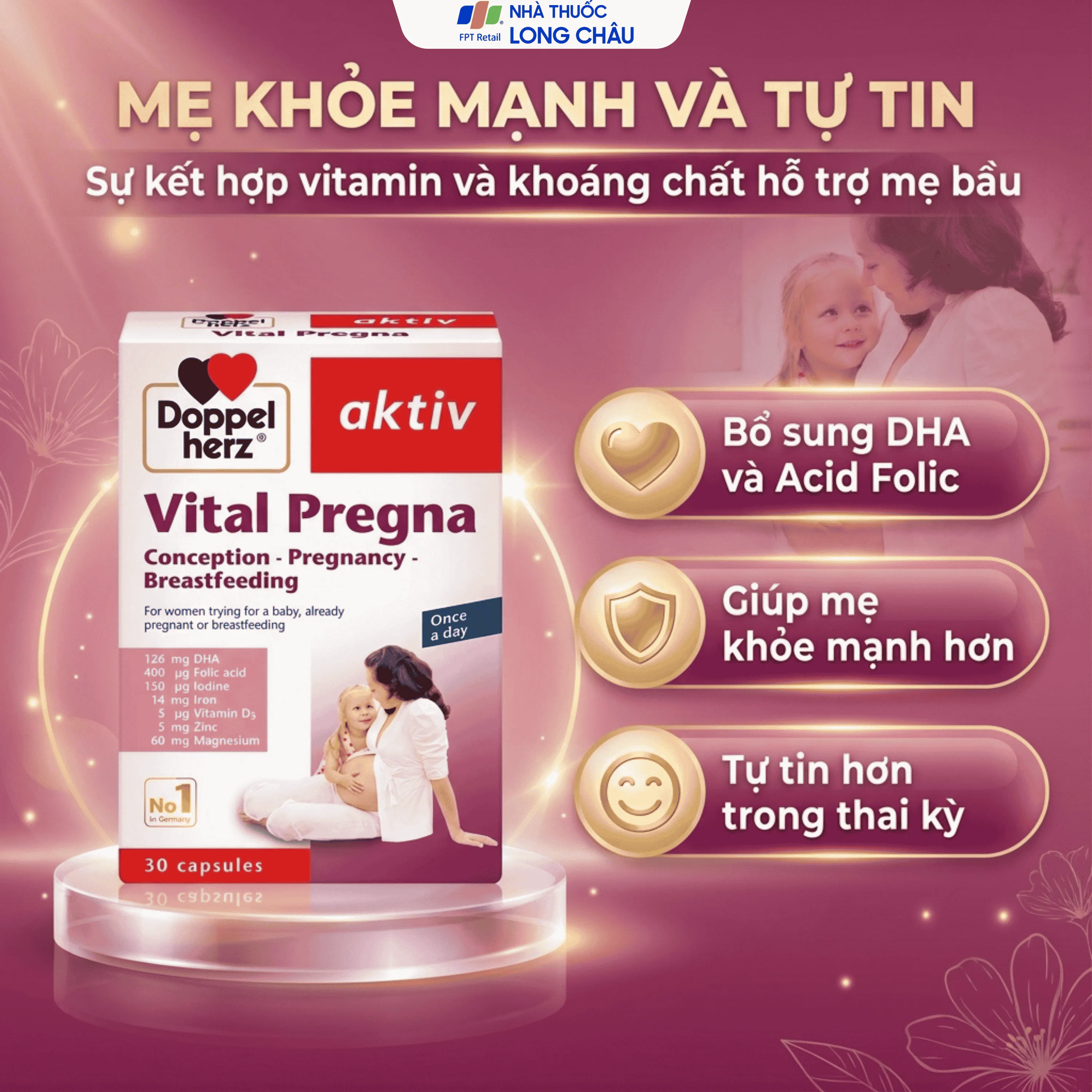 VIÊN UỐNG BỔ SUNG VITAMIN VÀ KHOÁNG CHẤT CHO PHỤ NỮ MANG THAI DOPPELHERZ AKTIV VITAL PREGNA 30V 4