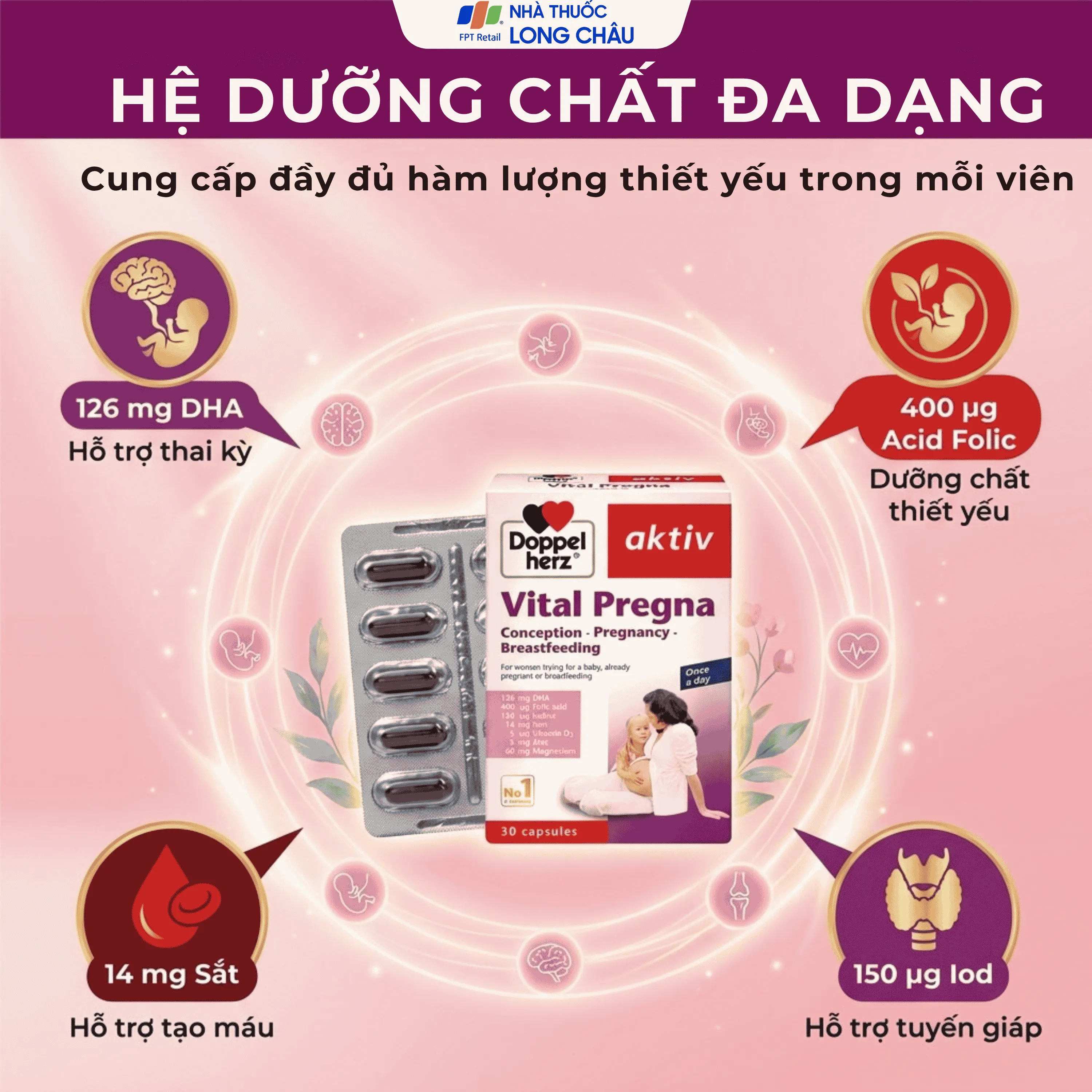 VIÊN UỐNG BỔ SUNG VITAMIN VÀ KHOÁNG CHẤT CHO PHỤ NỮ MANG THAI DOPPELHERZ AKTIV VITAL PREGNA 30V 5
