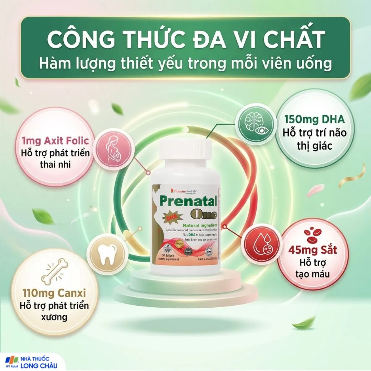 VIÊN UỐNG BỔ SUNG VITAMIN VÀ KHOÁNG CHẤT CHO PHỤ NỮ MANG THAI VÀ SAU KHI SINH PRENATAL ONE 60V 4