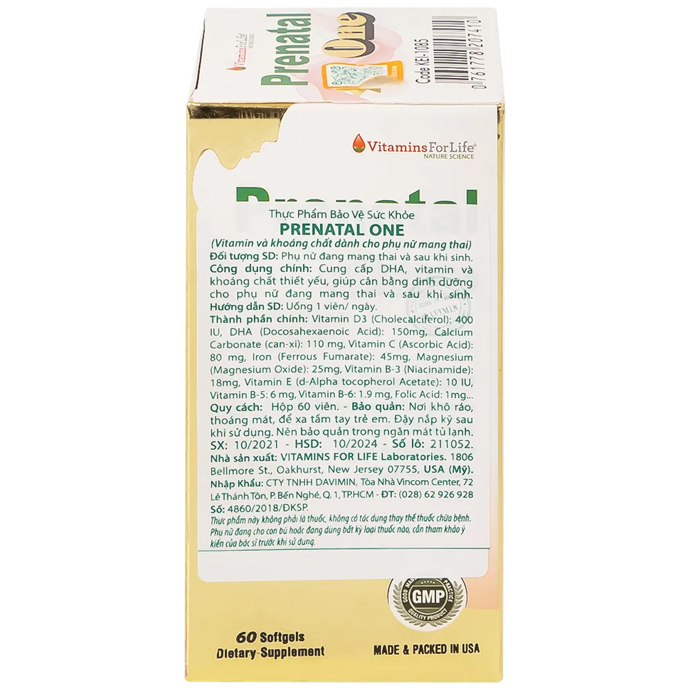 VIÊN UỐNG BỔ SUNG VITAMIN VÀ KHOÁNG CHẤT CHO PHỤ NỮ MANG THAI VÀ SAU KHI SINH PRENATAL ONE 60V 10