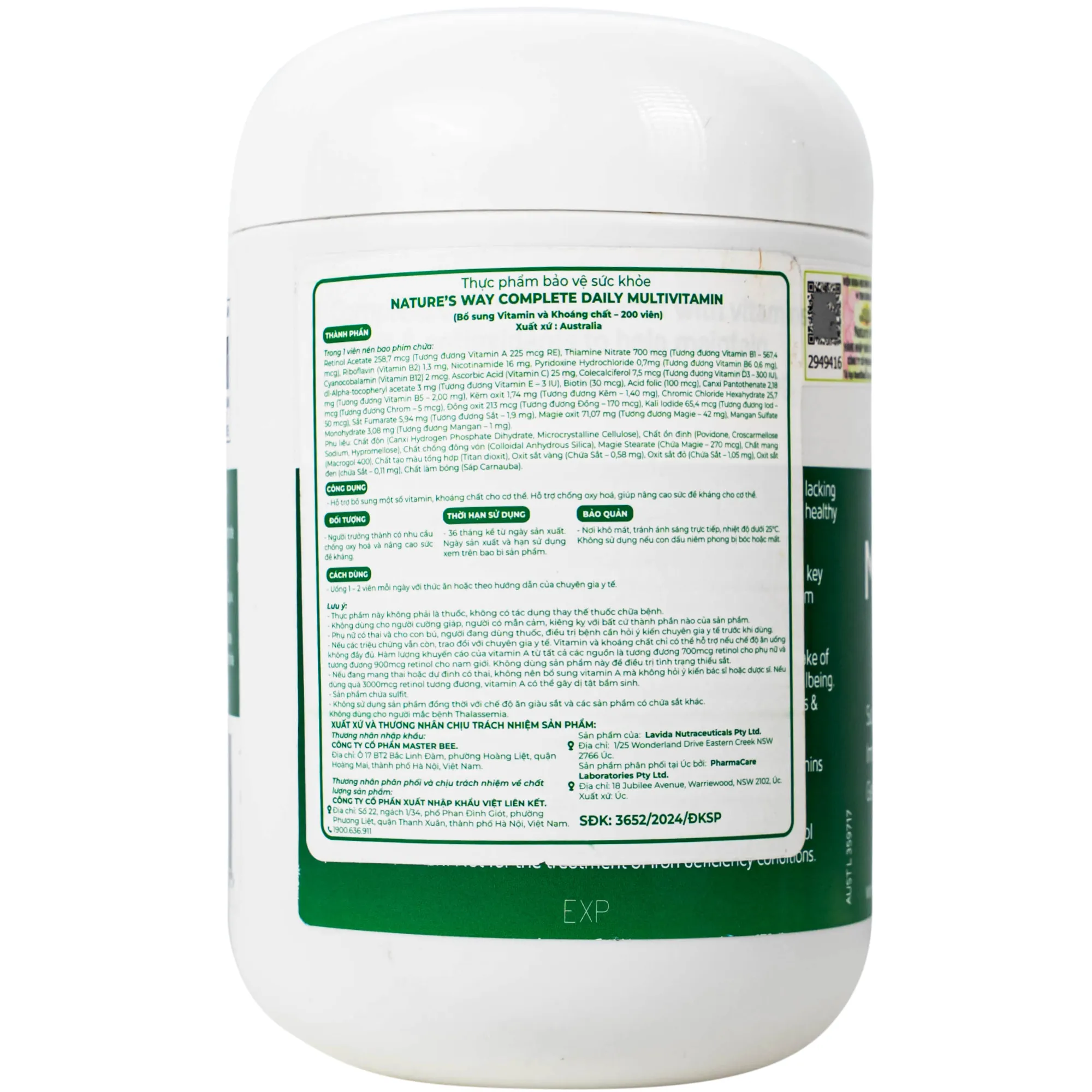 VIÊN UỐNG BỔ SUNG VITAMIN VÀ KHOÁNG CHẤT, GIÚP TĂNG ĐỀ KHÁNG NATURE'S WAY COMPLETE DAILY MULTIVITAMIN 200V 6