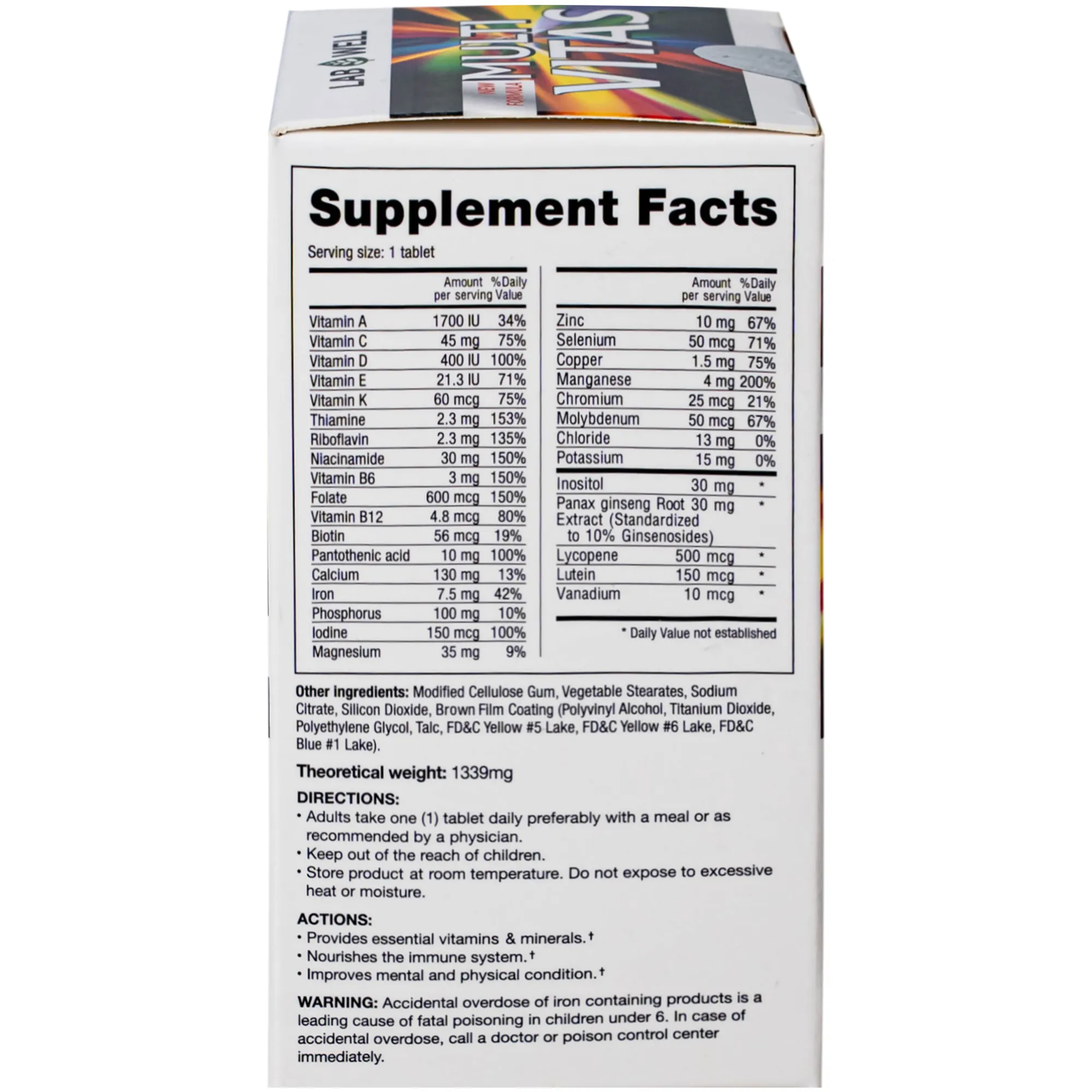 VIÊN UỐNG BỔ SUNG VITAMIN VÀ KHOÁNG CHẤT LAB WELL MULTI VITAS 60V 8