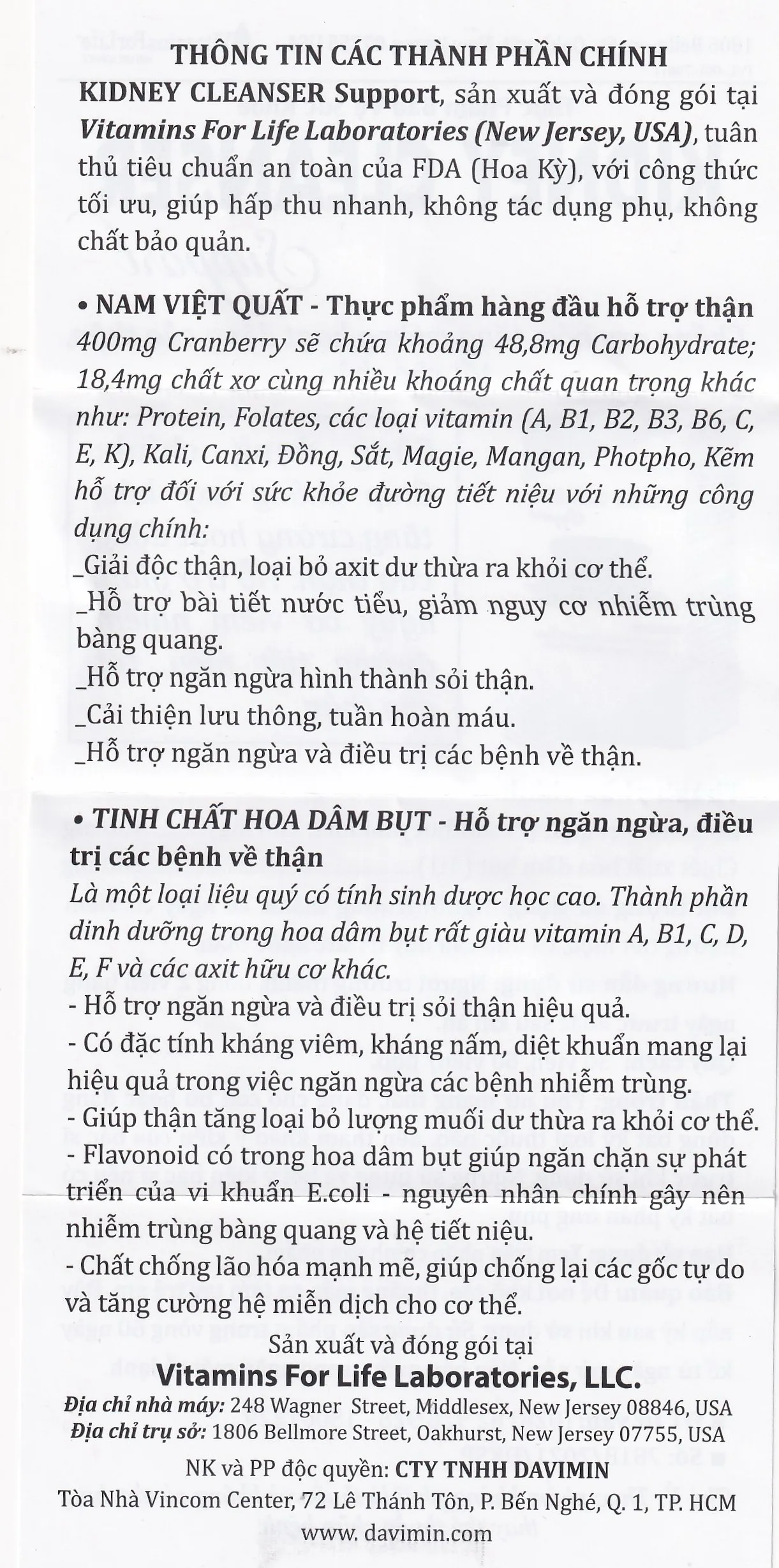 VIÊN UỐNG BỔ THẬN KIDNEY CLEANSER SUPPORT VITAMINS FOR LIFE 30V 14