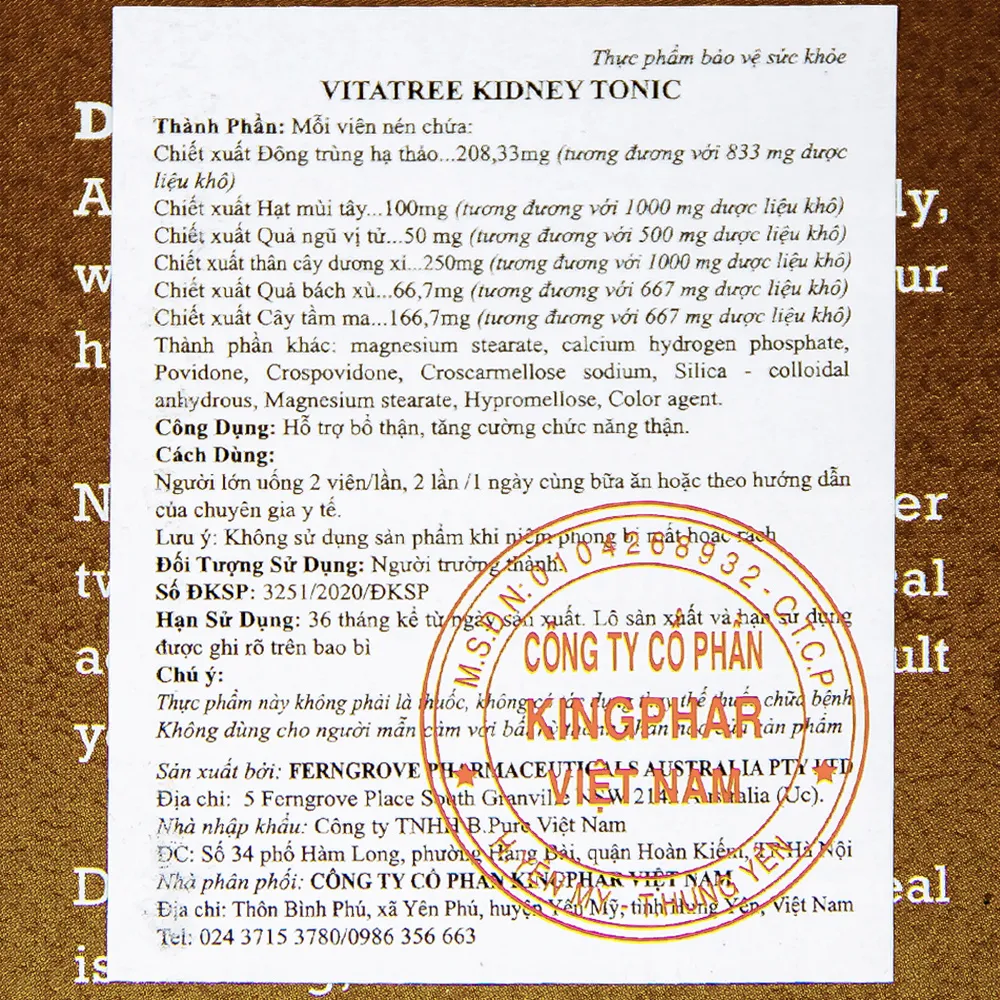 VIÊN UỐNG BỔ THẬN VITATREE KIDNEY TONIC 100V 6