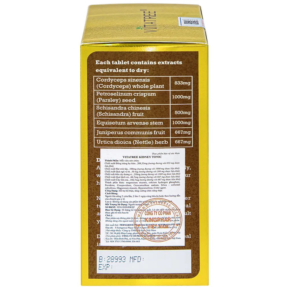 VIÊN UỐNG BỔ THẬN VITATREE KIDNEY TONIC 100V 8
