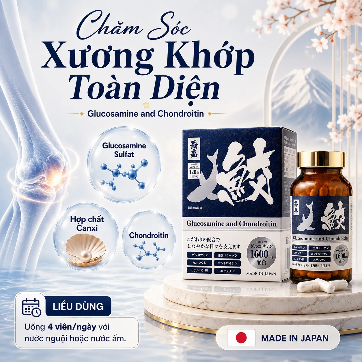VIÊN UỐNG BỔ XƯƠNG KHỚP GLUCOSAMINE AND CHONDROITIN JPANWELL 120V 4