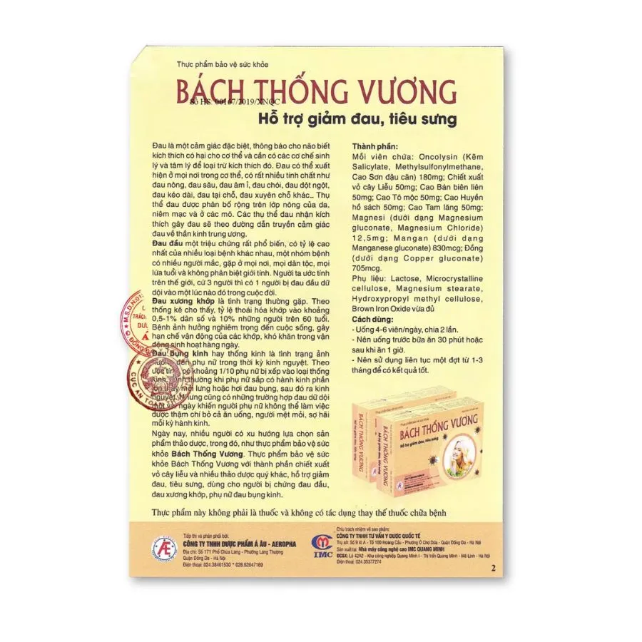 Viên uống Bách Thống Vương hỗ trợ giảm đau, tiêu sưng đau đầu (Hộp 30 viên) 2