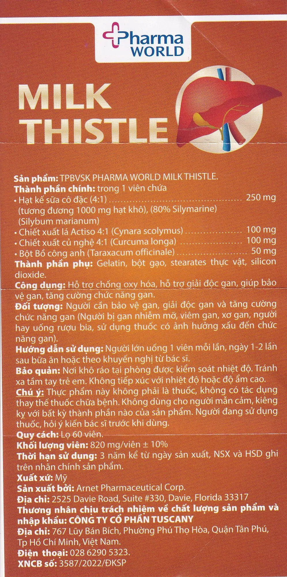 VIÊN UỐNG BẢO VỆ GAN PHARMA WORLD MILK THISTLE 60V 6