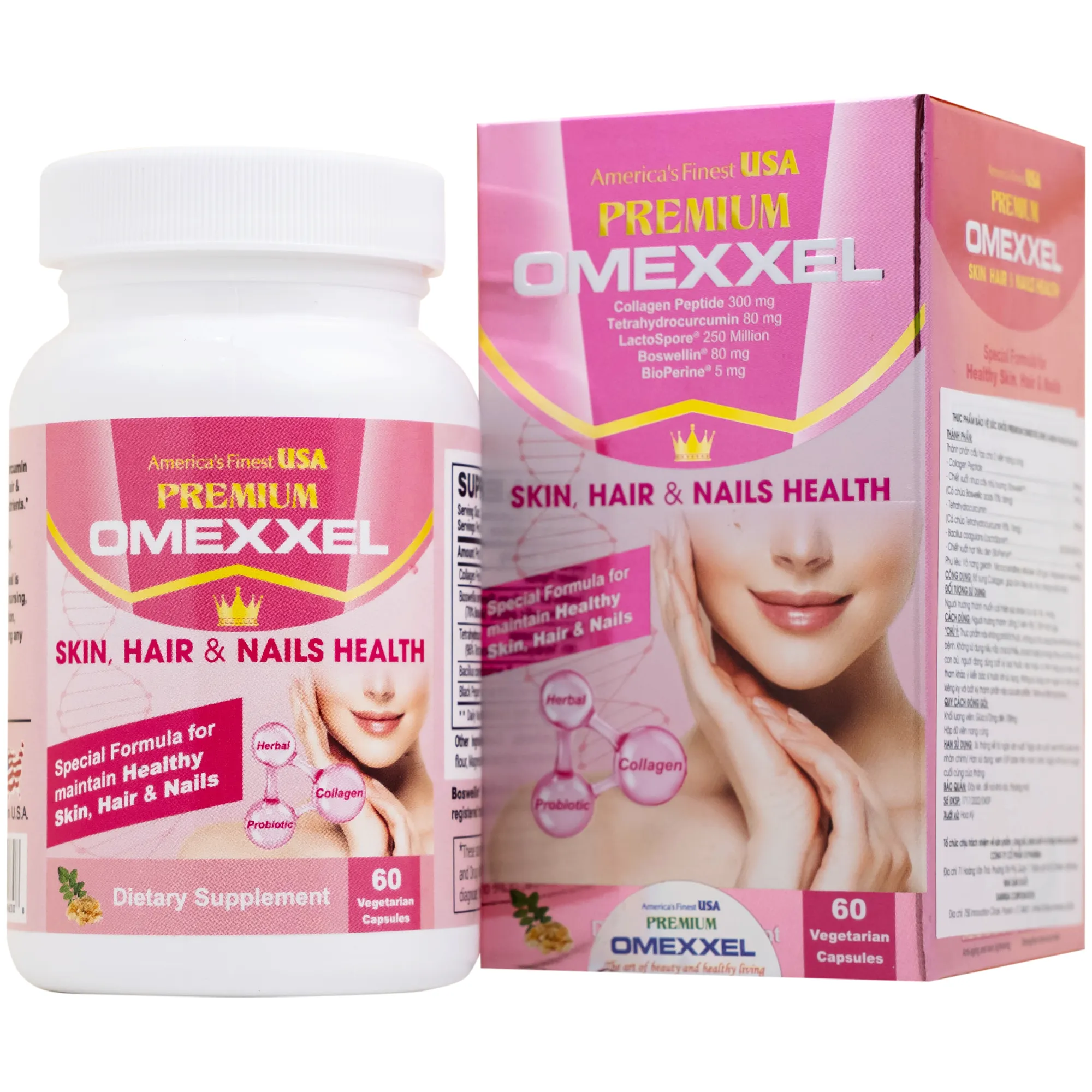 VIÊN UỐNG CẢI THIỆN DA, TÓC, MÓNG PREMIUM OMEXXEL SKIN, HAIR & NAILS HEALTH 60V