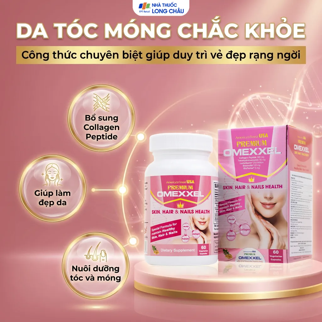 VIÊN UỐNG CẢI THIỆN DA, TÓC, MÓNG PREMIUM OMEXXEL SKIN, HAIR & NAILS HEALTH 60V 2