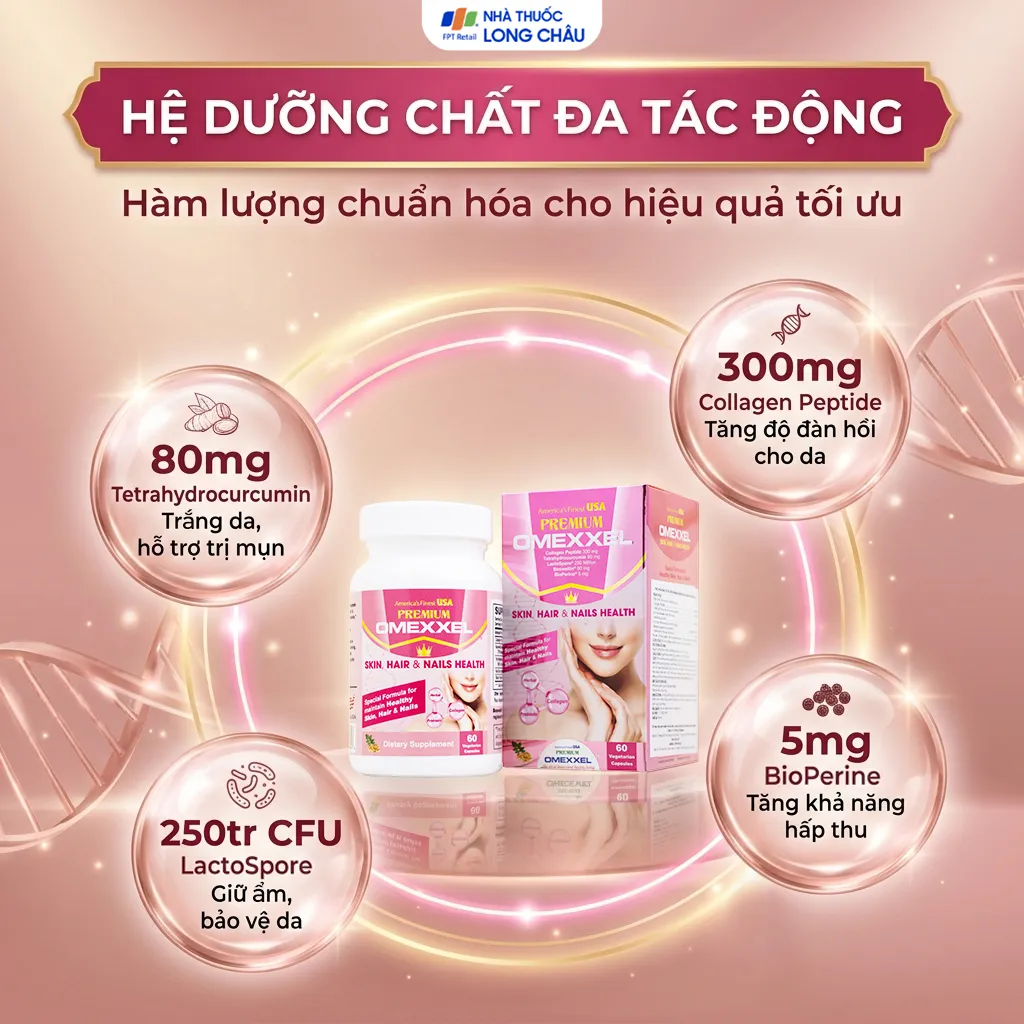 VIÊN UỐNG CẢI THIỆN DA, TÓC, MÓNG PREMIUM OMEXXEL SKIN, HAIR & NAILS HEALTH 60V 3
