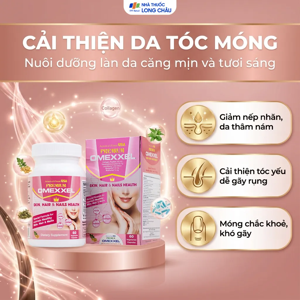 VIÊN UỐNG CẢI THIỆN DA, TÓC, MÓNG PREMIUM OMEXXEL SKIN, HAIR & NAILS HEALTH 60V 4