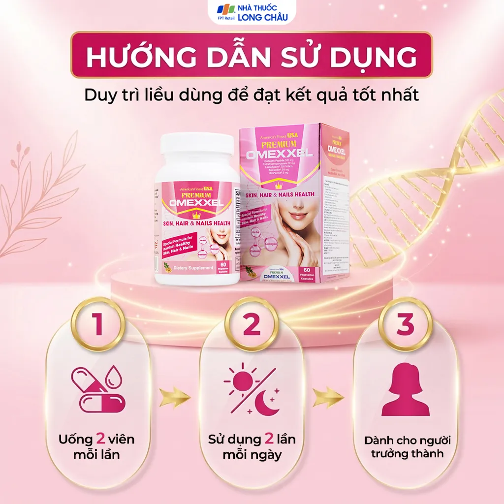 VIÊN UỐNG CẢI THIỆN DA, TÓC, MÓNG PREMIUM OMEXXEL SKIN, HAIR & NAILS HEALTH 60V 5