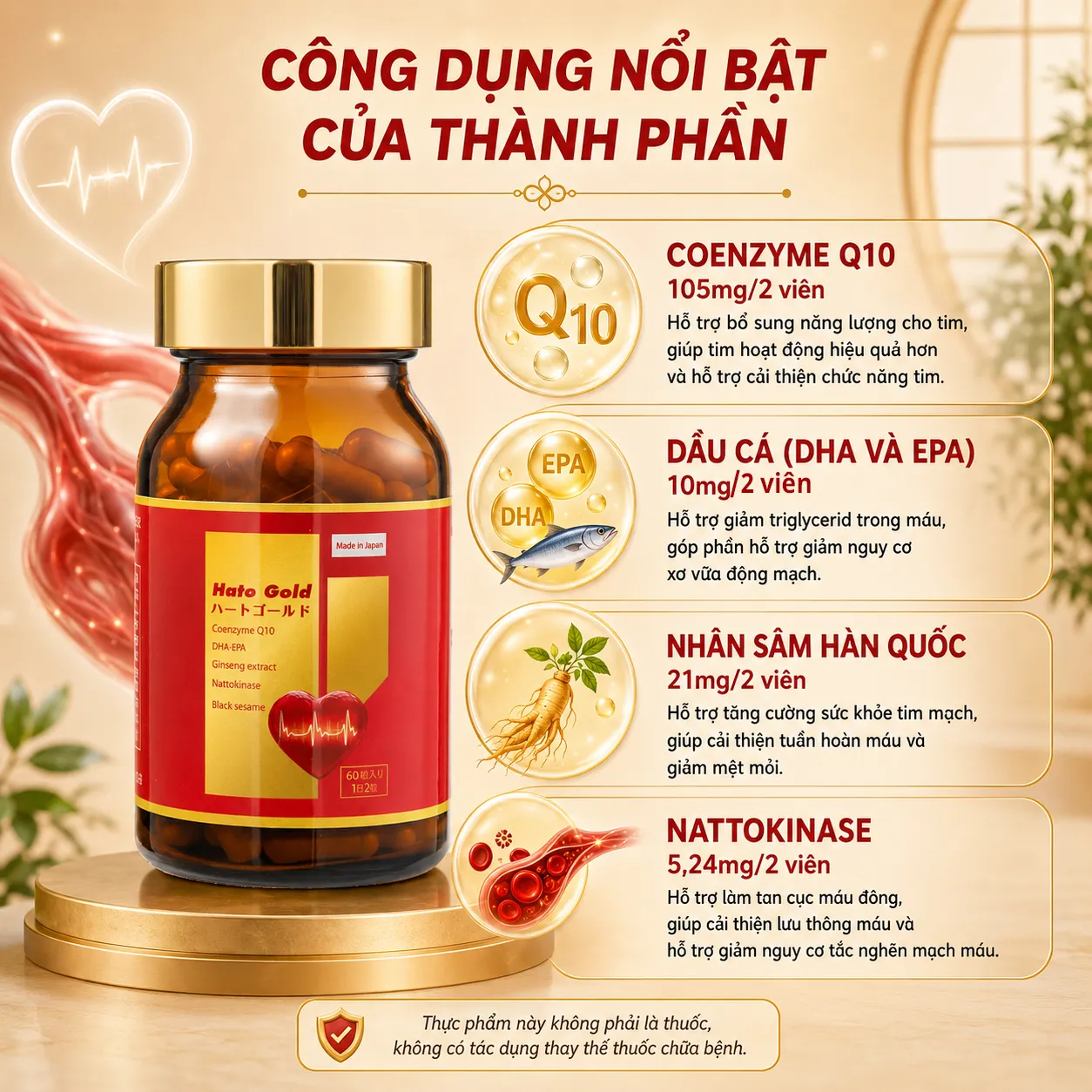 VIÊN UỐNG CẢI THIỆN TIM MẠCH HATO GOLD JPANWELL 60V 4