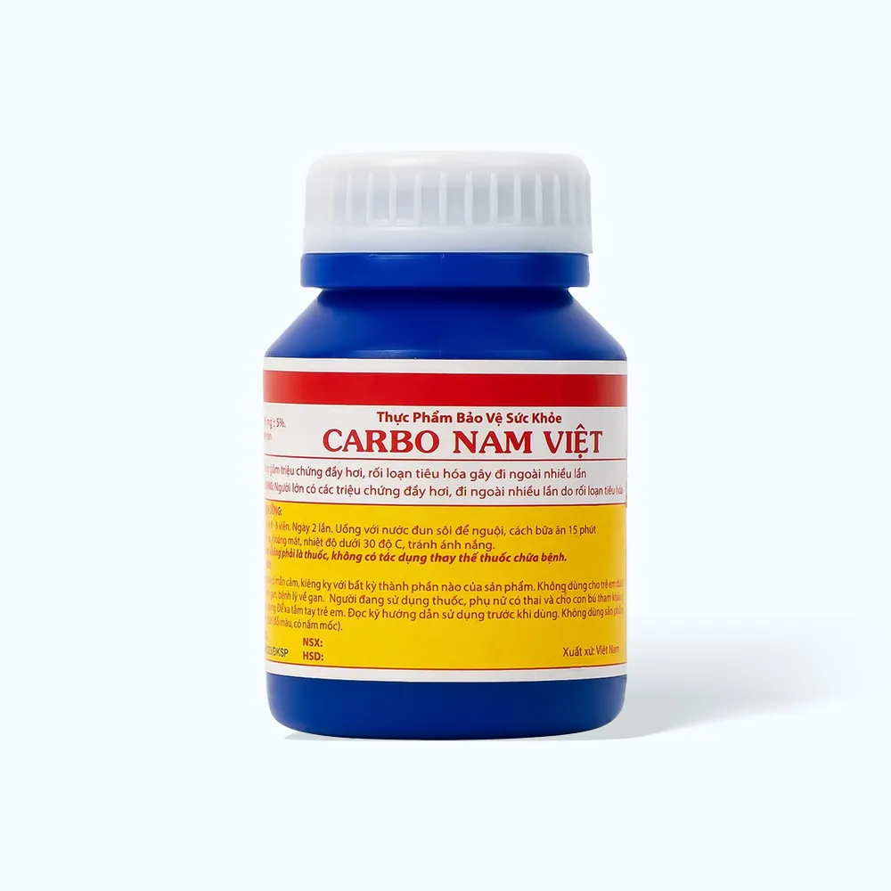 Viên uống Carbo Nam Việt hỗ trợ giảm đầy hơi, tiêu hoá (chai 100 viên)