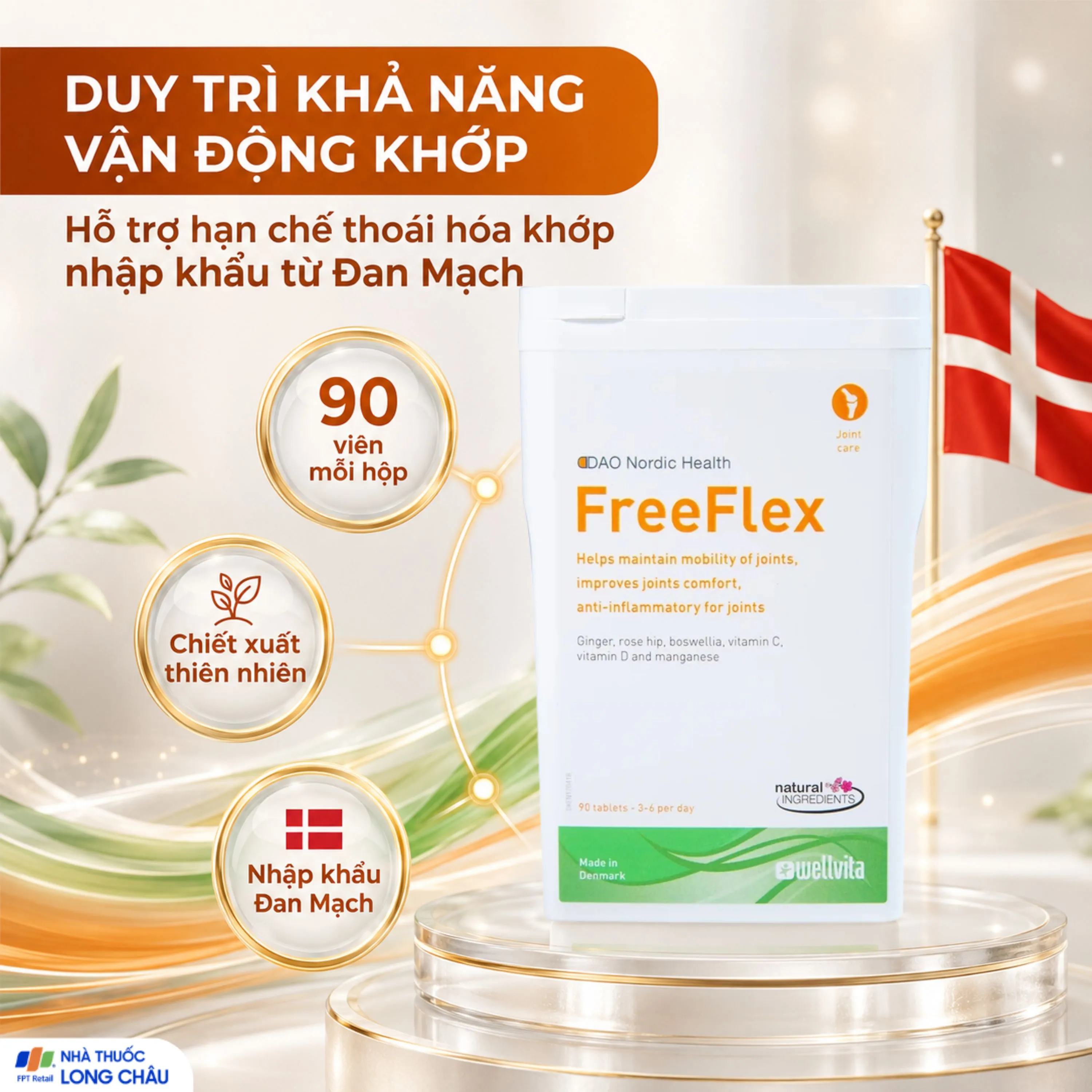 VIÊN UỐNG CHỐNG VIÊM KHỚP, HẠN CHẾ THOÁI HÓA KHỚP FREE FLEX DAO NORDIC 90V 2
