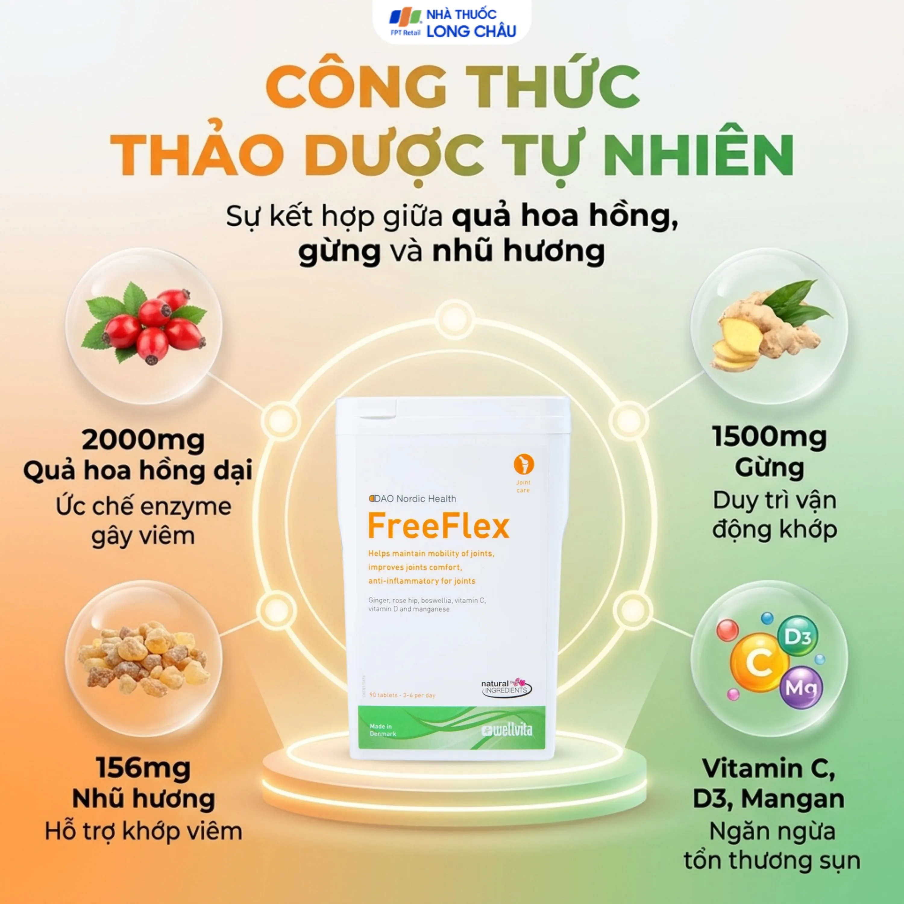 VIÊN UỐNG CHỐNG VIÊM KHỚP, HẠN CHẾ THOÁI HÓA KHỚP FREE FLEX DAO NORDIC 90V 4
