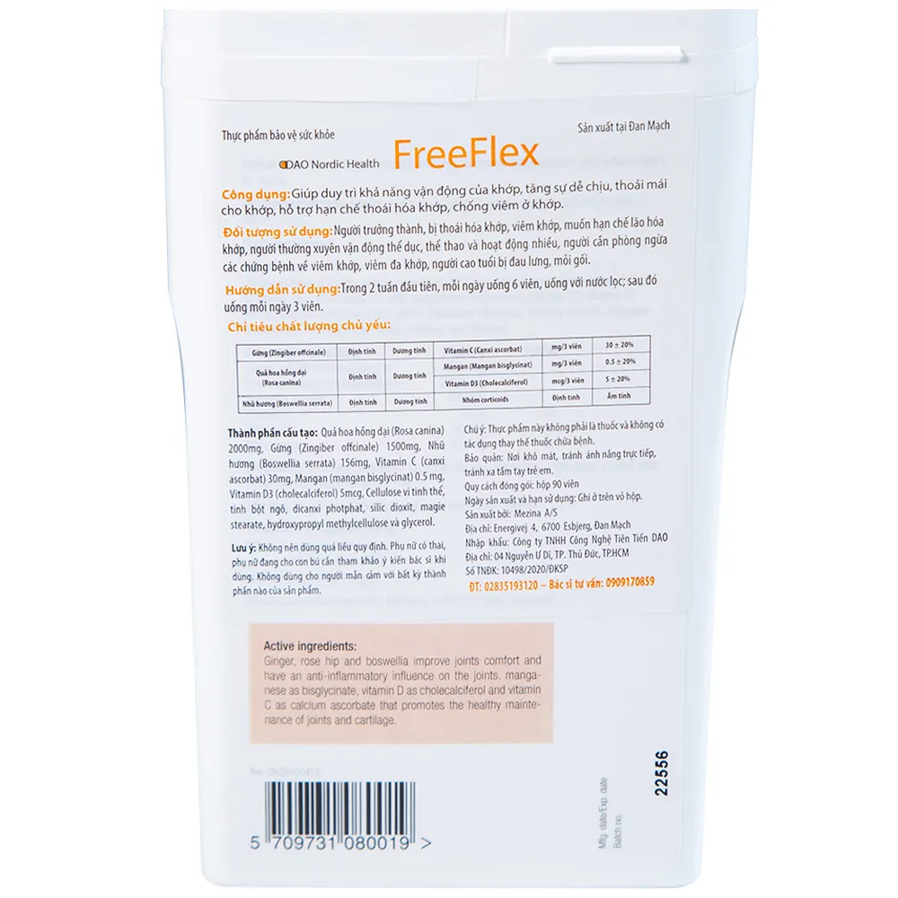 VIÊN UỐNG CHỐNG VIÊM KHỚP, HẠN CHẾ THOÁI HÓA KHỚP FREE FLEX DAO NORDIC 90V 8