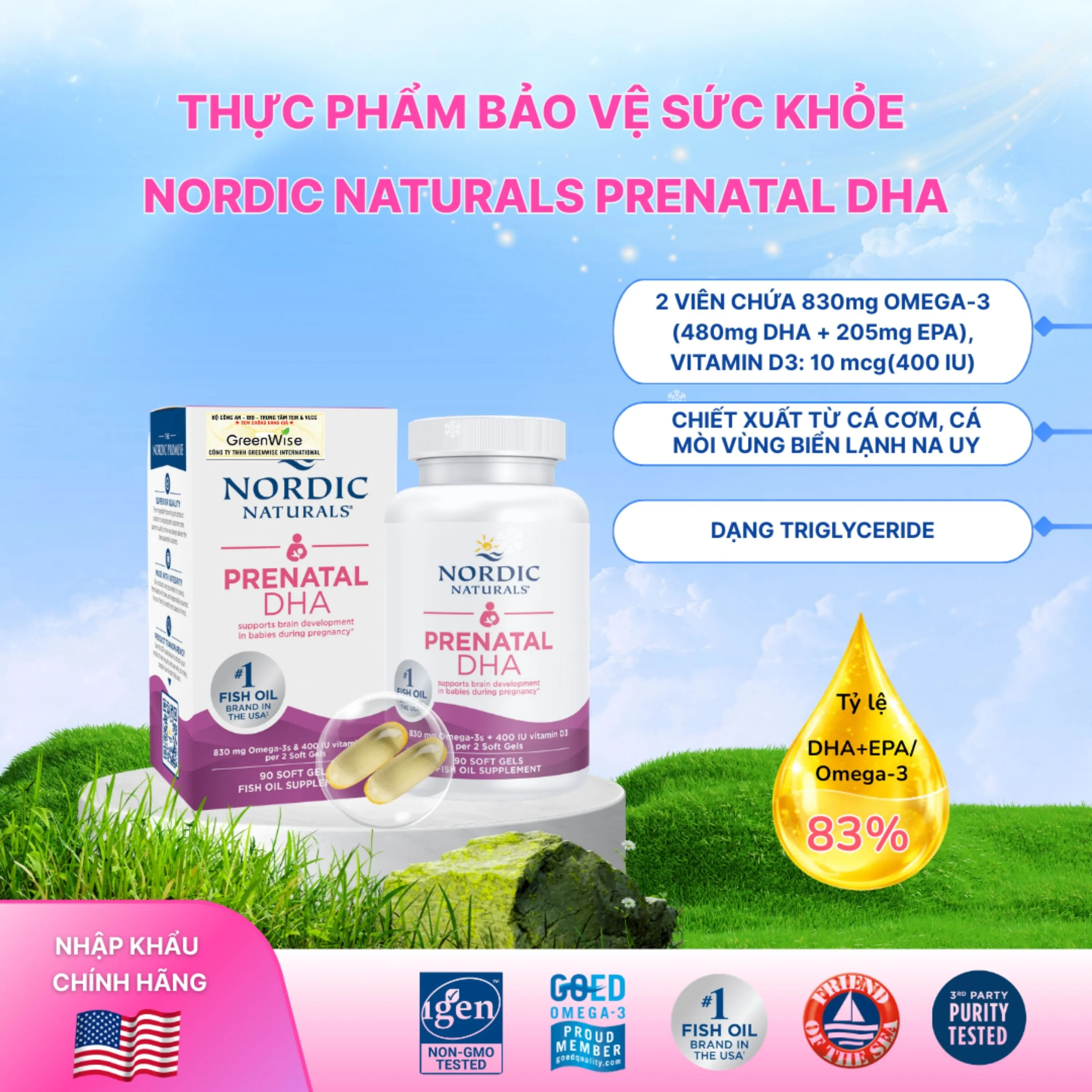VIÊN UỐNG CHO PHỤ NỮ MANG THAI VÀ CHO CON BÚ NORDIC NATURALS PRENATAL DHA 90V 3