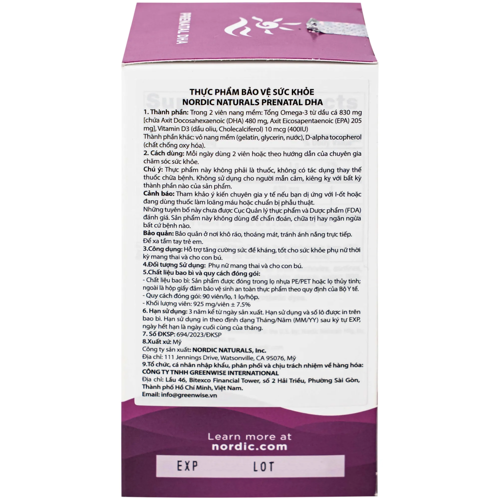 VIÊN UỐNG CHO PHỤ NỮ MANG THAI VÀ CHO CON BÚ NORDIC NATURALS PRENATAL DHA 90V 14