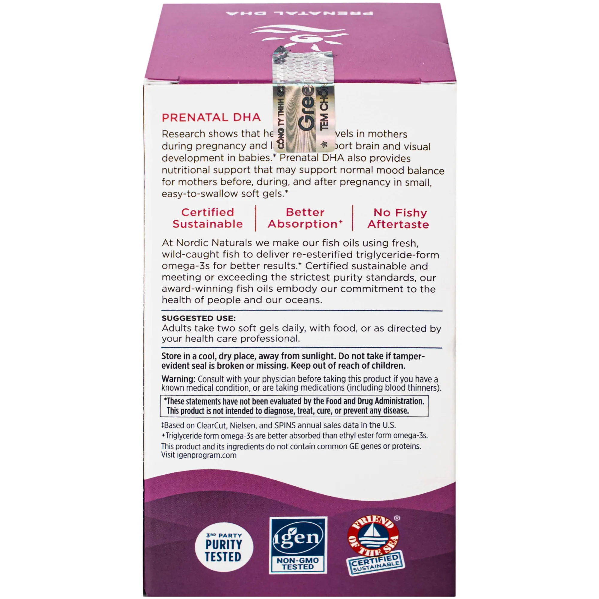VIÊN UỐNG CHO PHỤ NỮ MANG THAI VÀ CHO CON BÚ NORDIC NATURALS PRENATAL DHA 90V 15