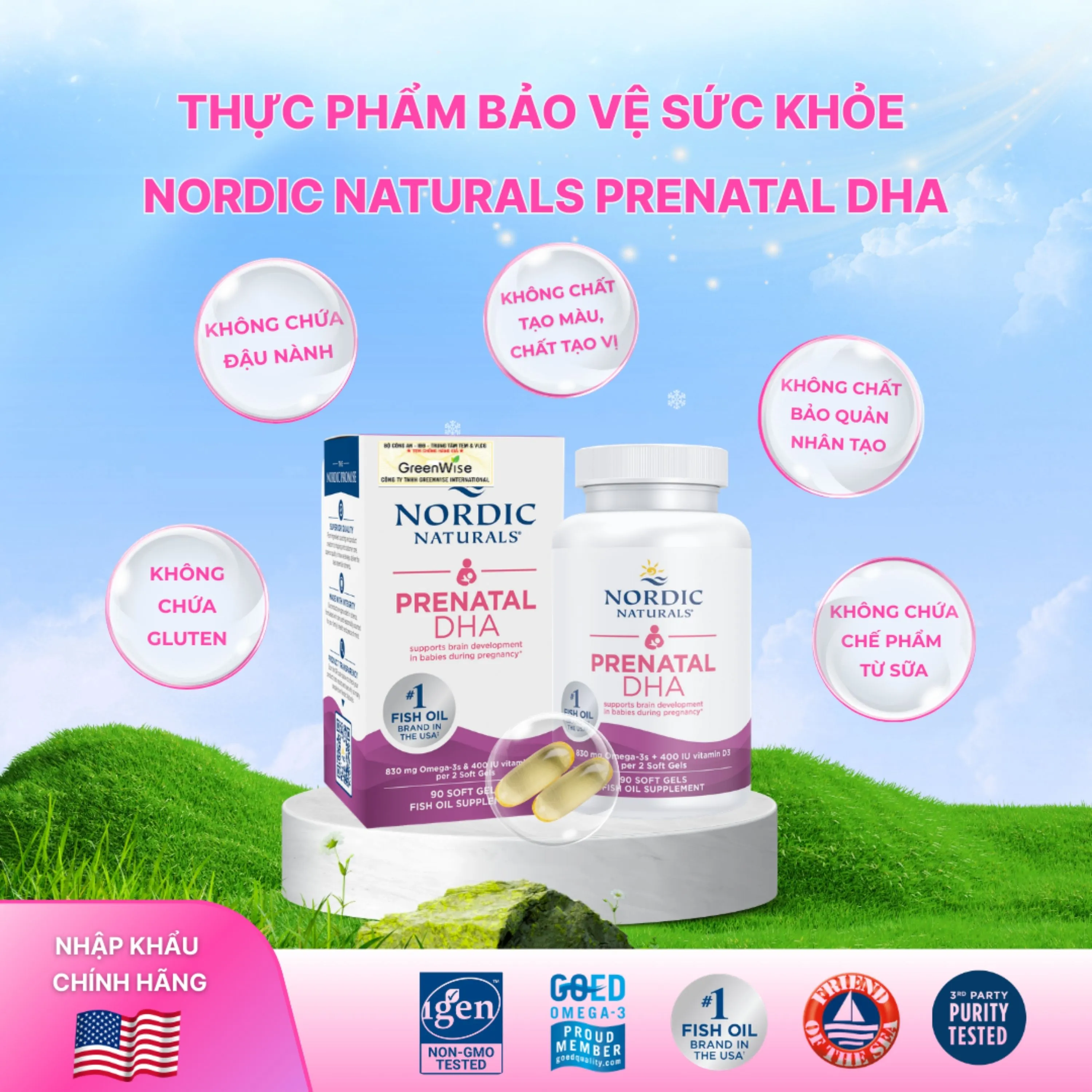 VIÊN UỐNG CHO PHỤ NỮ MANG THAI VÀ CHO CON BÚ NORDIC NATURALS PRENATAL DHA 90V 5