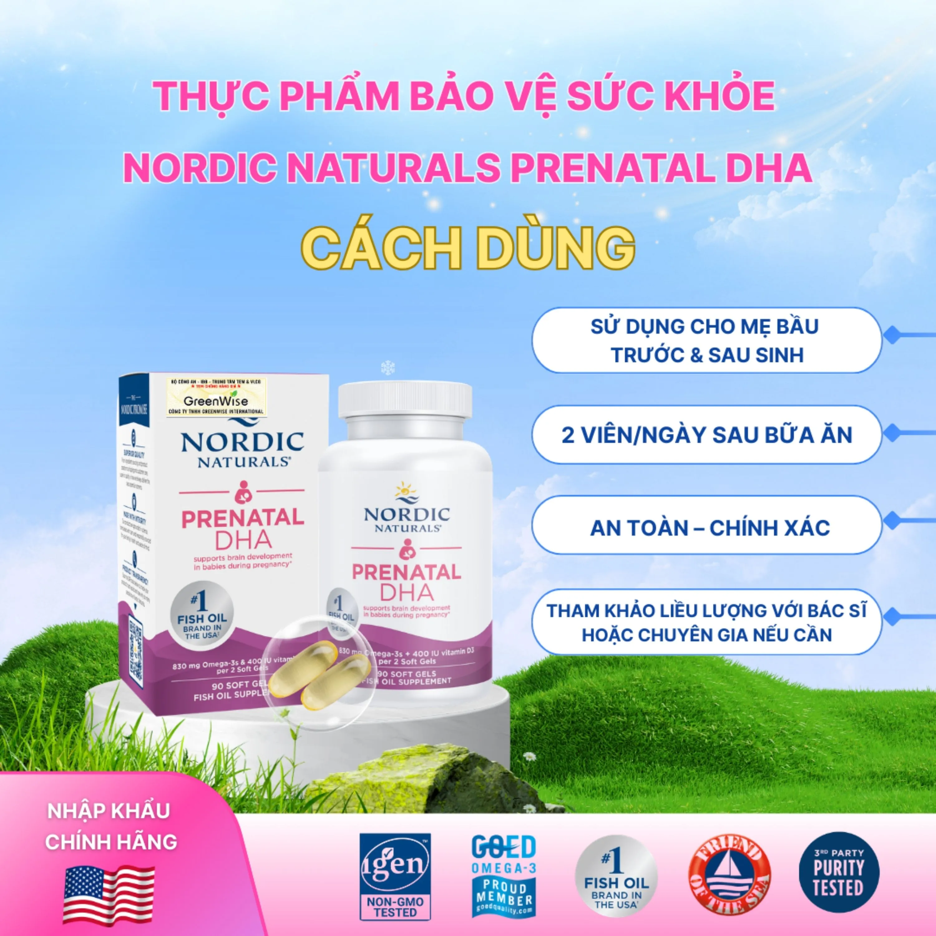 VIÊN UỐNG CHO PHỤ NỮ MANG THAI VÀ CHO CON BÚ NORDIC NATURALS PRENATAL DHA 90V 6