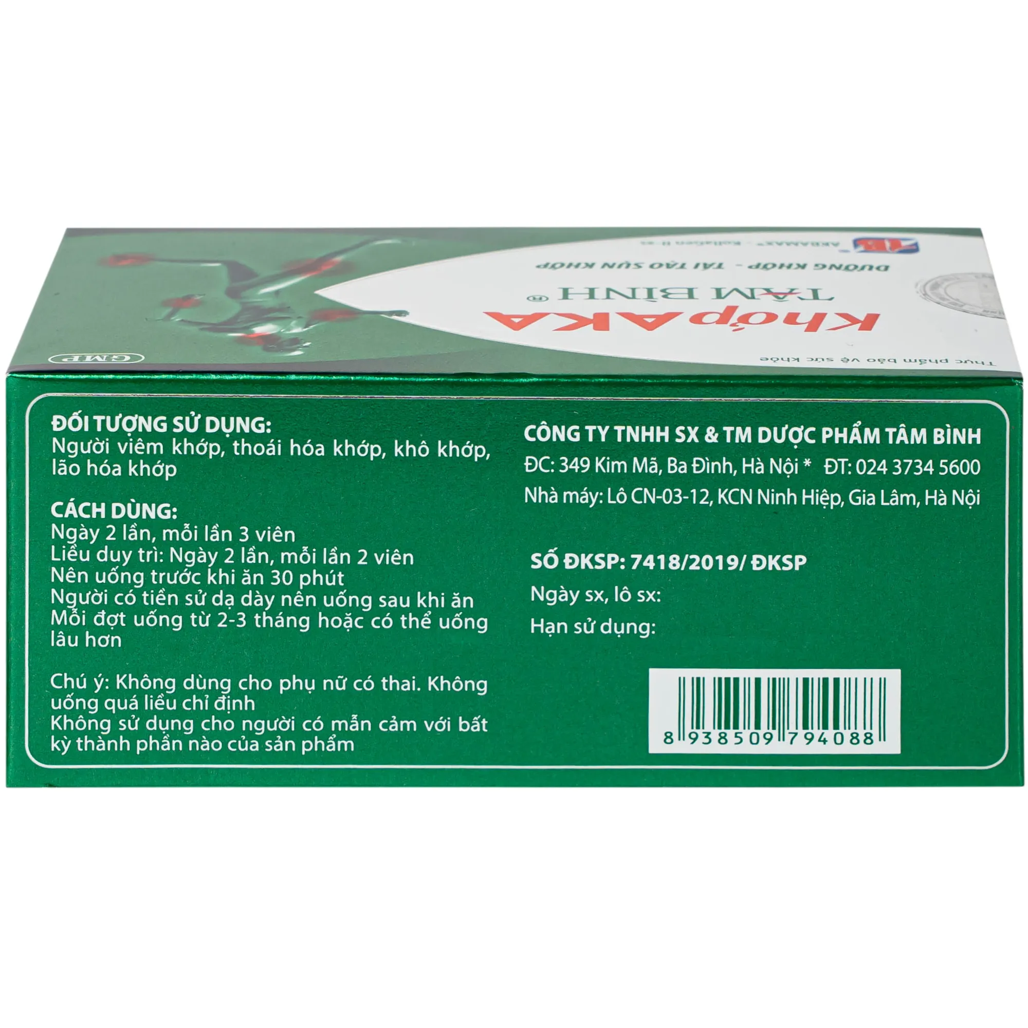 VIÊN UỐNG DƯỠNG KHỚP, TÁI TẠO SỤN KHỚP AKA TÂM BÌNH 5X12 8