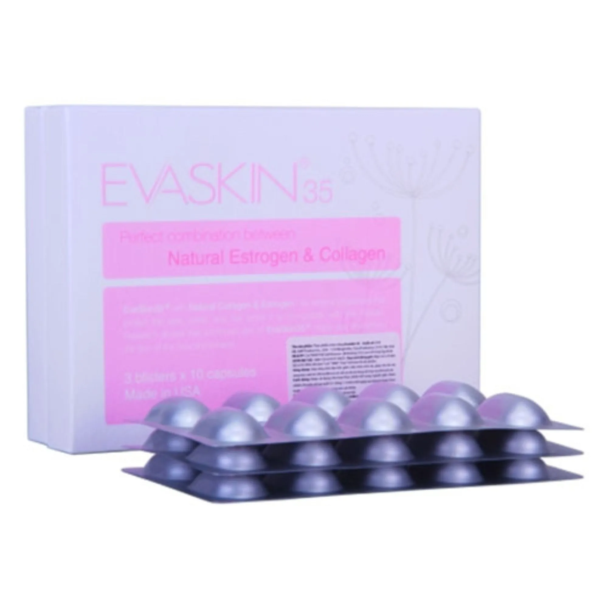 Viên uống Evaskin 35 GMP – Cải thiện đàn hồi da, giảm nếp nhăn (Hộp 3 vỉ x 10 viên) 3