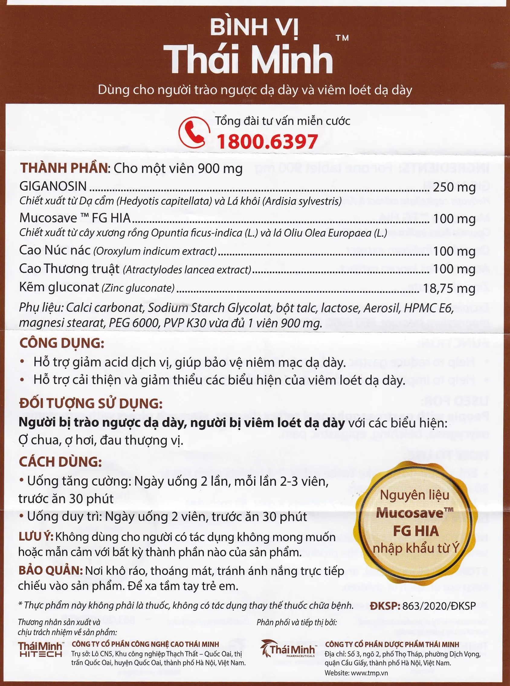 VIÊN UỐNG GIẢM ACID DỊCH VỊ BÌNH VỊ THÁI MINH 2X10 14