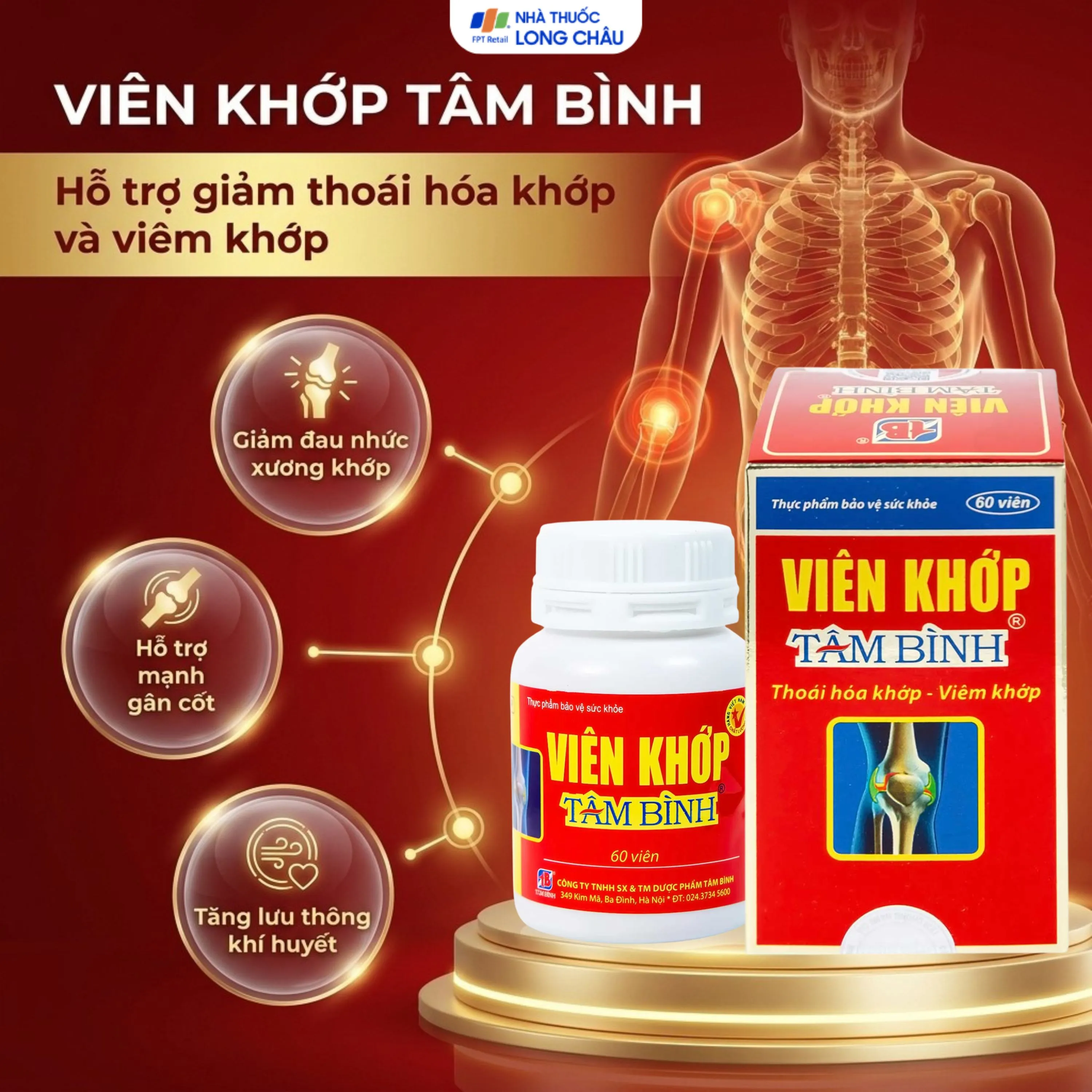 VIÊN UỐNG GIẢM THOÁI HÓA KHỚP VIÊN KHỚP TÂM BÌNH 60V 2