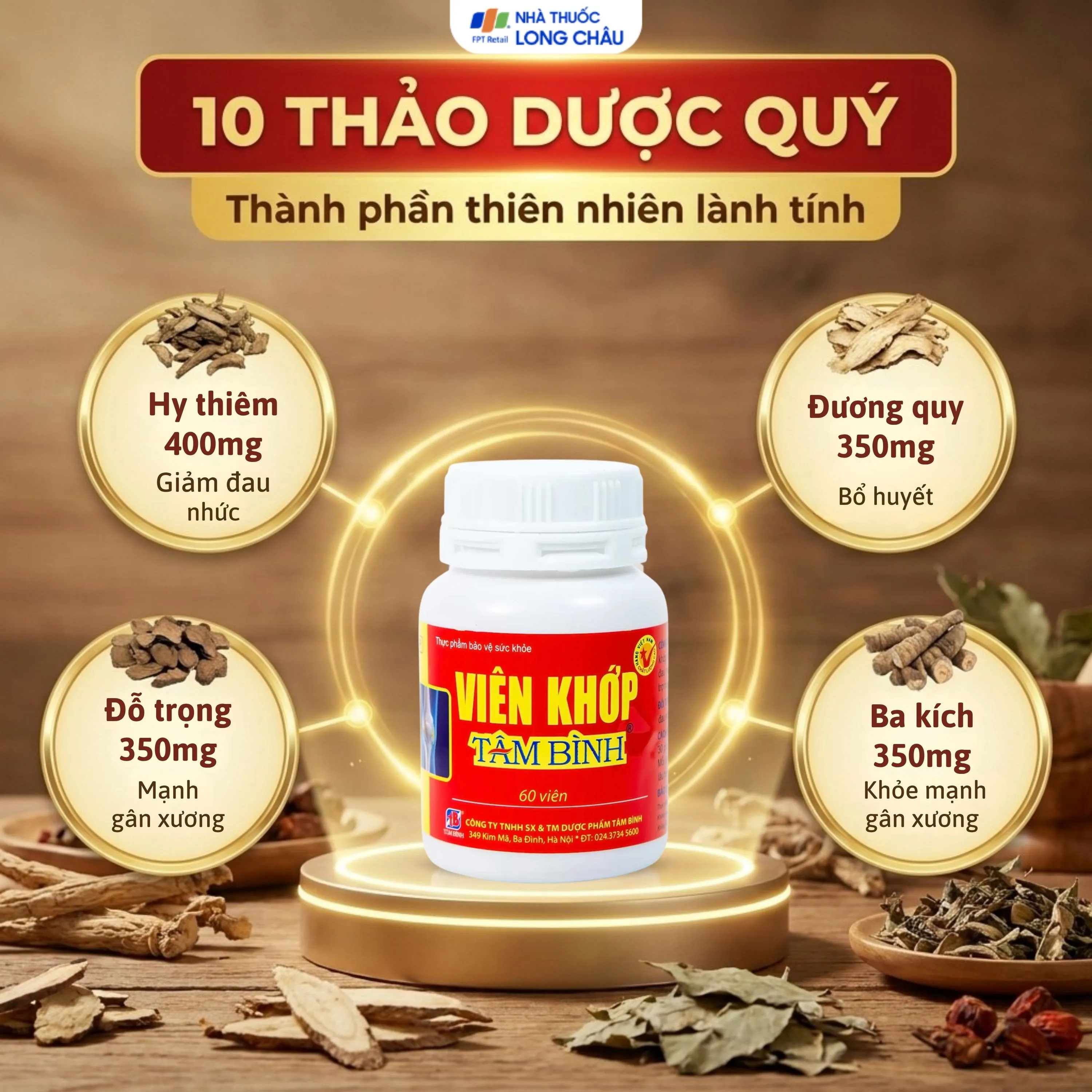 VIÊN UỐNG GIẢM THOÁI HÓA KHỚP VIÊN KHỚP TÂM BÌNH 60V 3