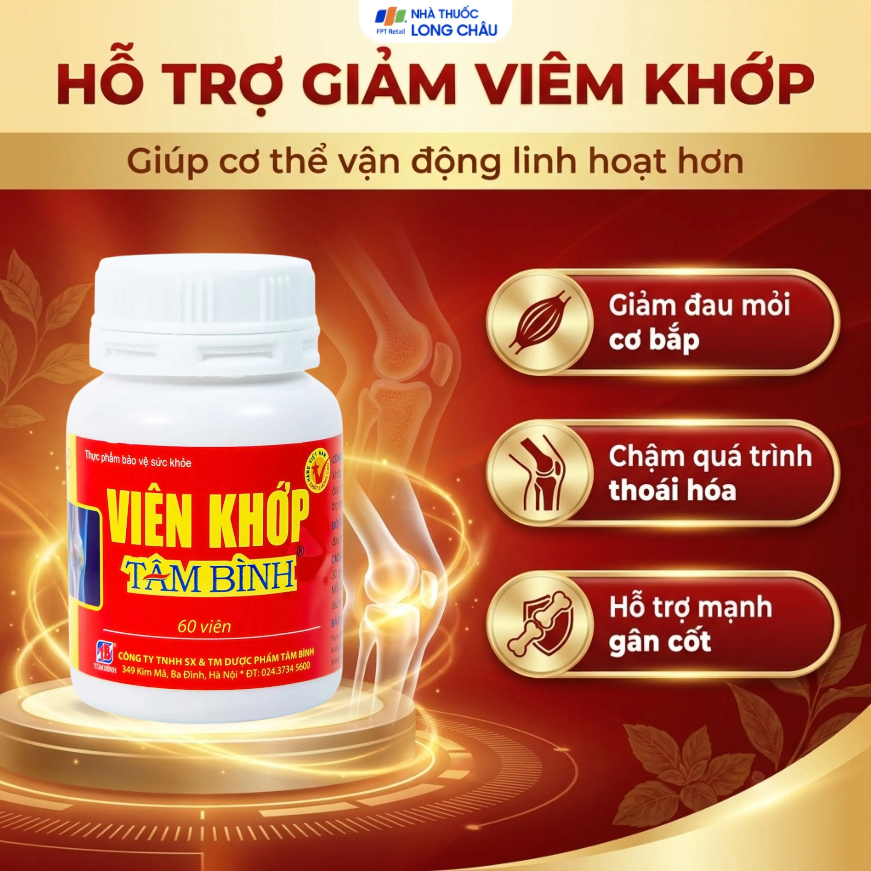 VIÊN UỐNG GIẢM THOÁI HÓA KHỚP VIÊN KHỚP TÂM BÌNH 60V 4