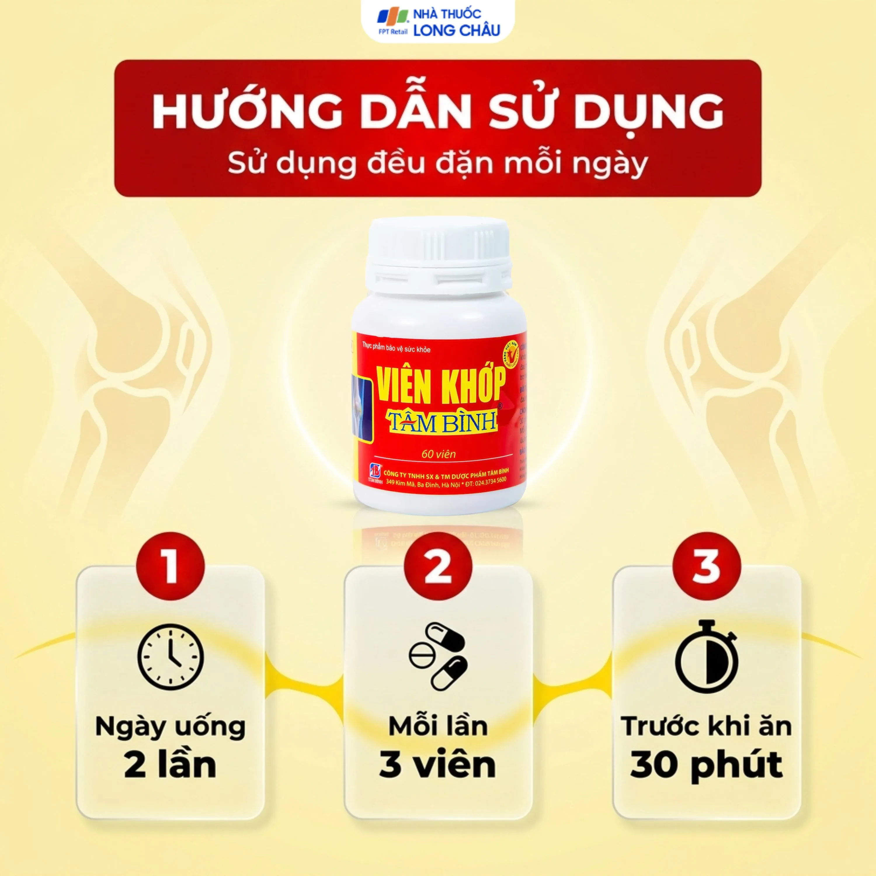 VIÊN UỐNG GIẢM THOÁI HÓA KHỚP VIÊN KHỚP TÂM BÌNH 60V 5