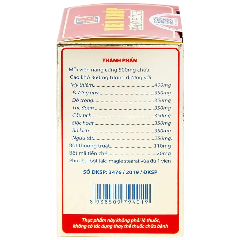 VIÊN UỐNG GIẢM THOÁI HÓA KHỚP VIÊN KHỚP TÂM BÌNH 60V 11