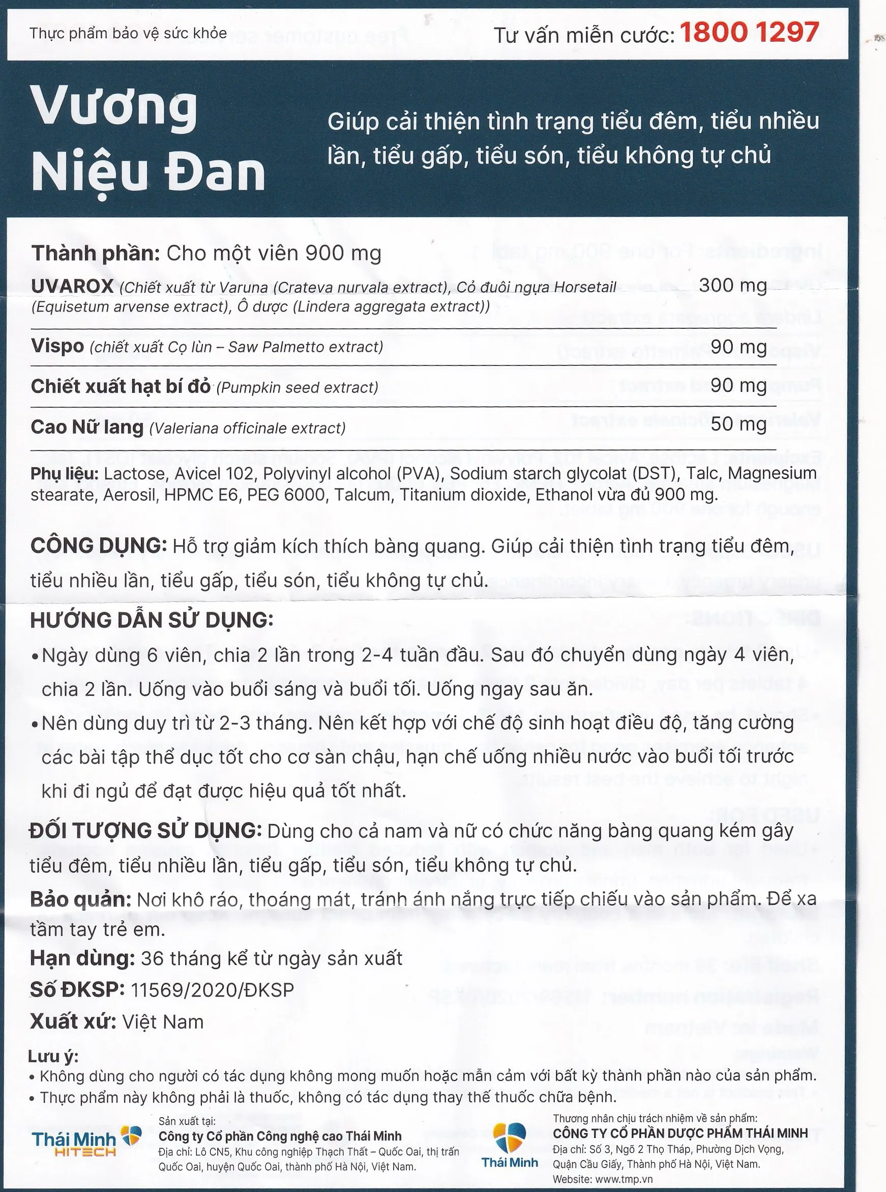 VIÊN UỐNG GIẢM TIỂU ĐÊM VƯƠNG NIỆU ĐAN THÁI MINH 80V 14