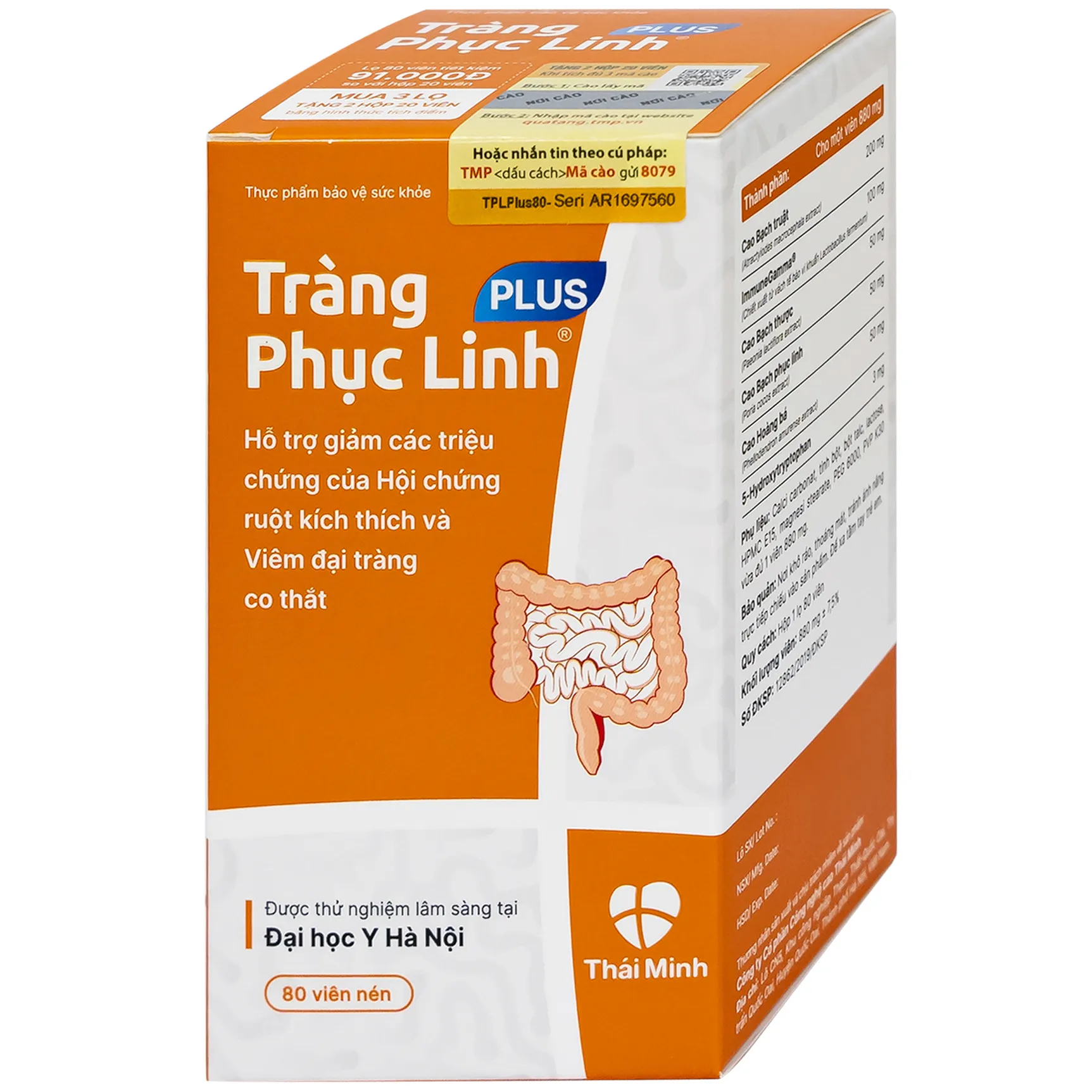 VIÊN UỐNG GIẢM TRIỆU CHỨNG RUỘT KÍCH THÍCH TRÀNG PHỤC LINH PLUS THÁI MINH 80V 3