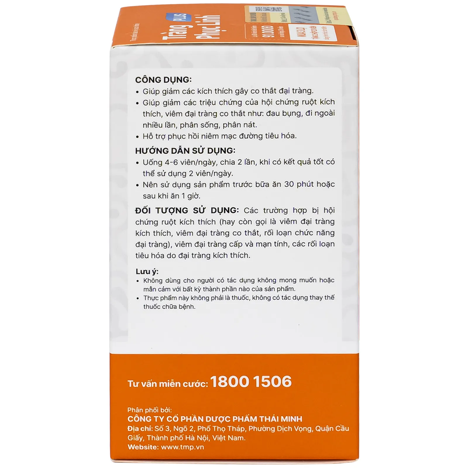 VIÊN UỐNG GIẢM TRIỆU CHỨNG RUỘT KÍCH THÍCH TRÀNG PHỤC LINH PLUS THÁI MINH 80V 6