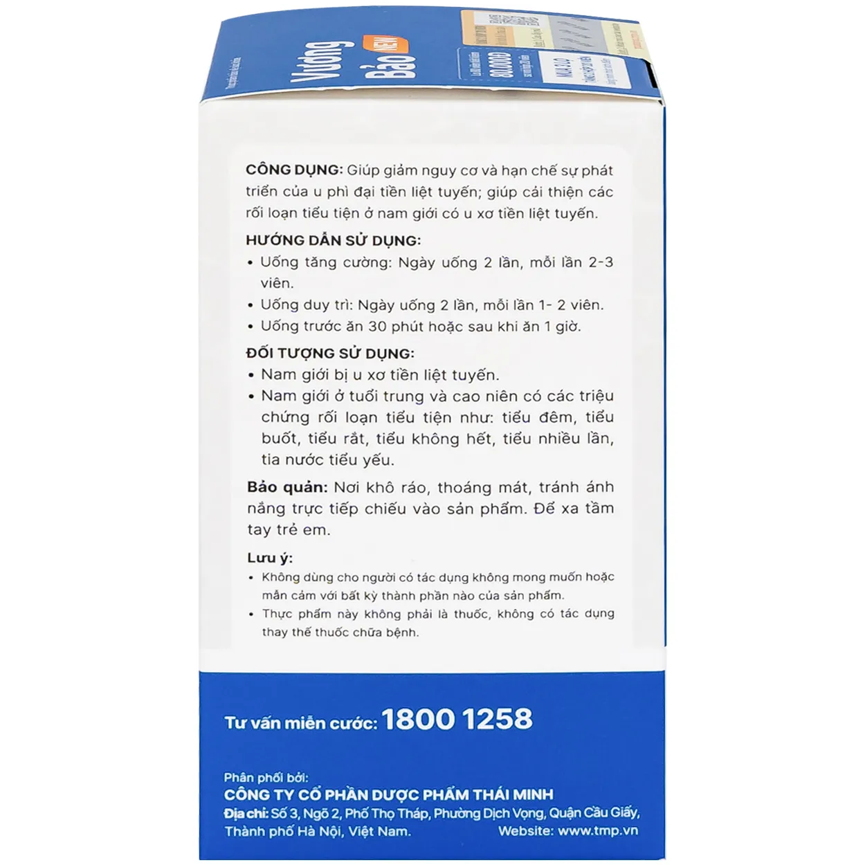 VIÊN UỐNG GIẢM U XƠ TIỀN LIỆT TUYẾN VƯƠNG BẢO NEW 80V 8